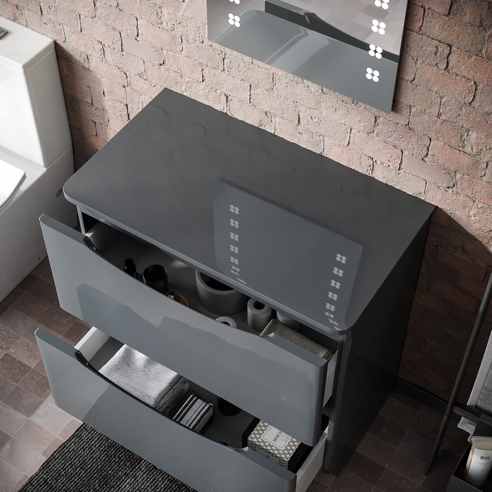 Merton 800mm Dark Grey Freestanding Countertop Vanity Basin Unit 2-Drawer Cabinet with 320mm Round White Countertop Basin