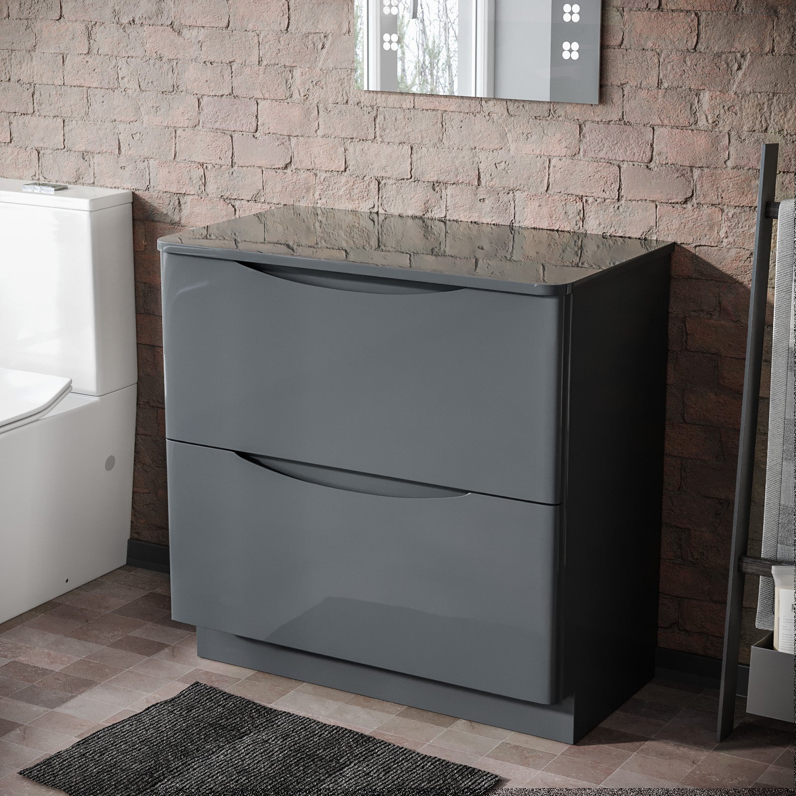 Merton 800 mm Dark Grey 2 Drawer Work Top Freestanding Vanity Cabinet Bathroom