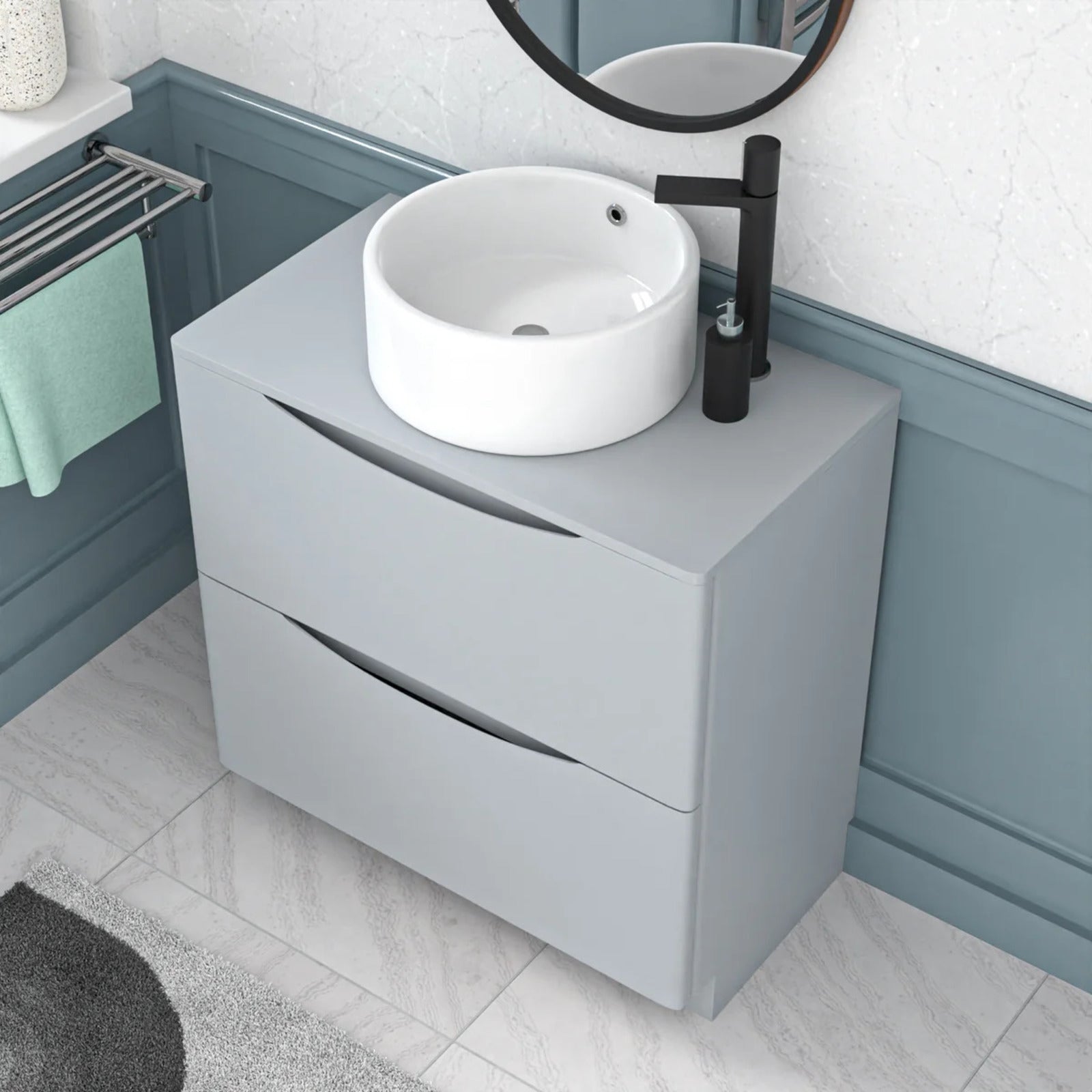 800mm Matte Grey Freestanding Vanity With Worktop and 420mm Round Basin