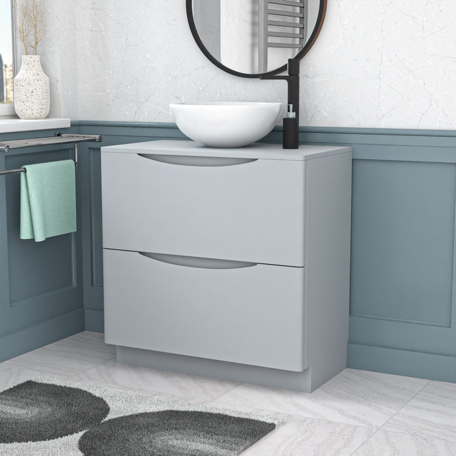 Merton Matte Grey 800mm Freestanding Vanity Round Ceramic Countertop Basin