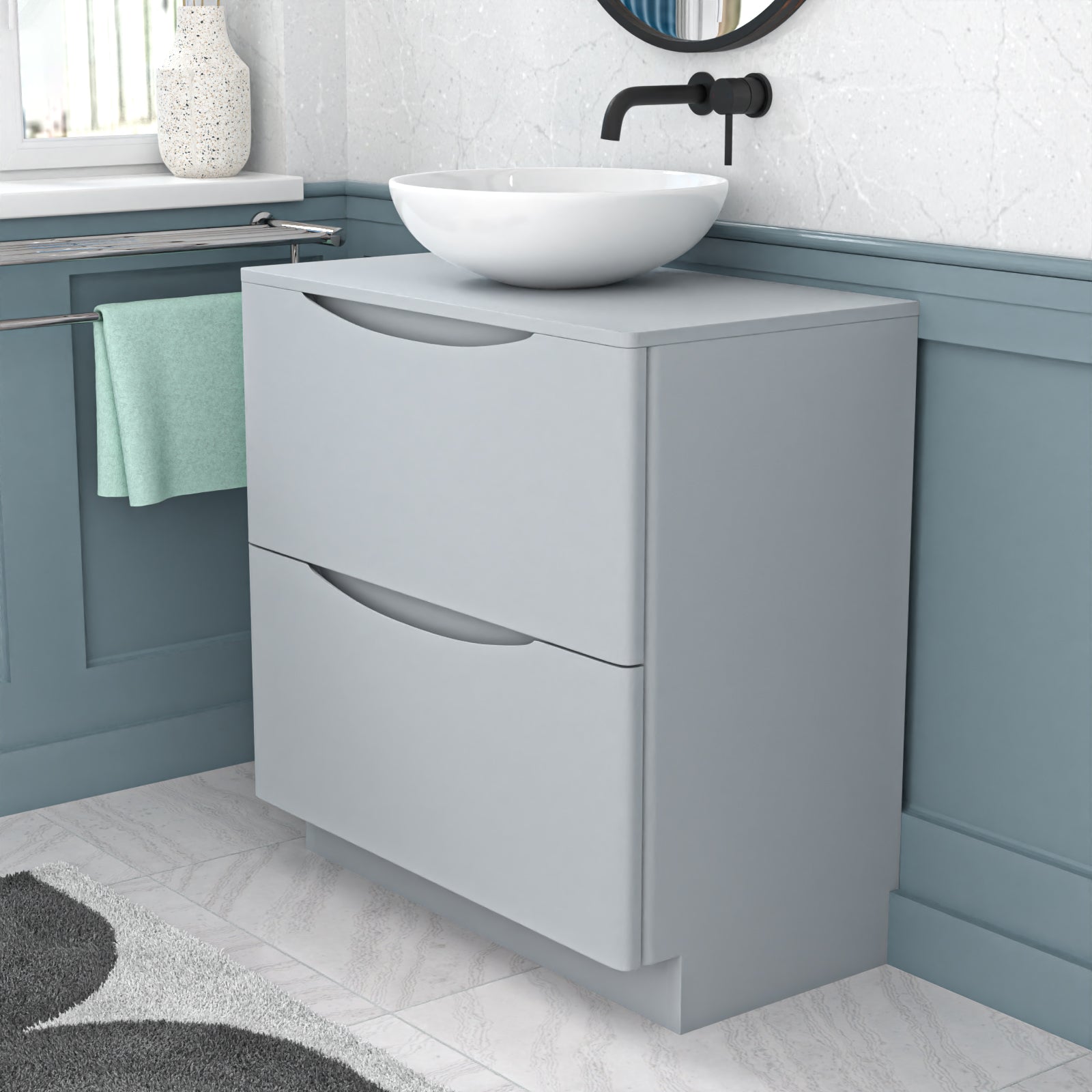 Merton Matte Grey 800mm Freestanding Vanity Unit With Round Ceramic Basin
