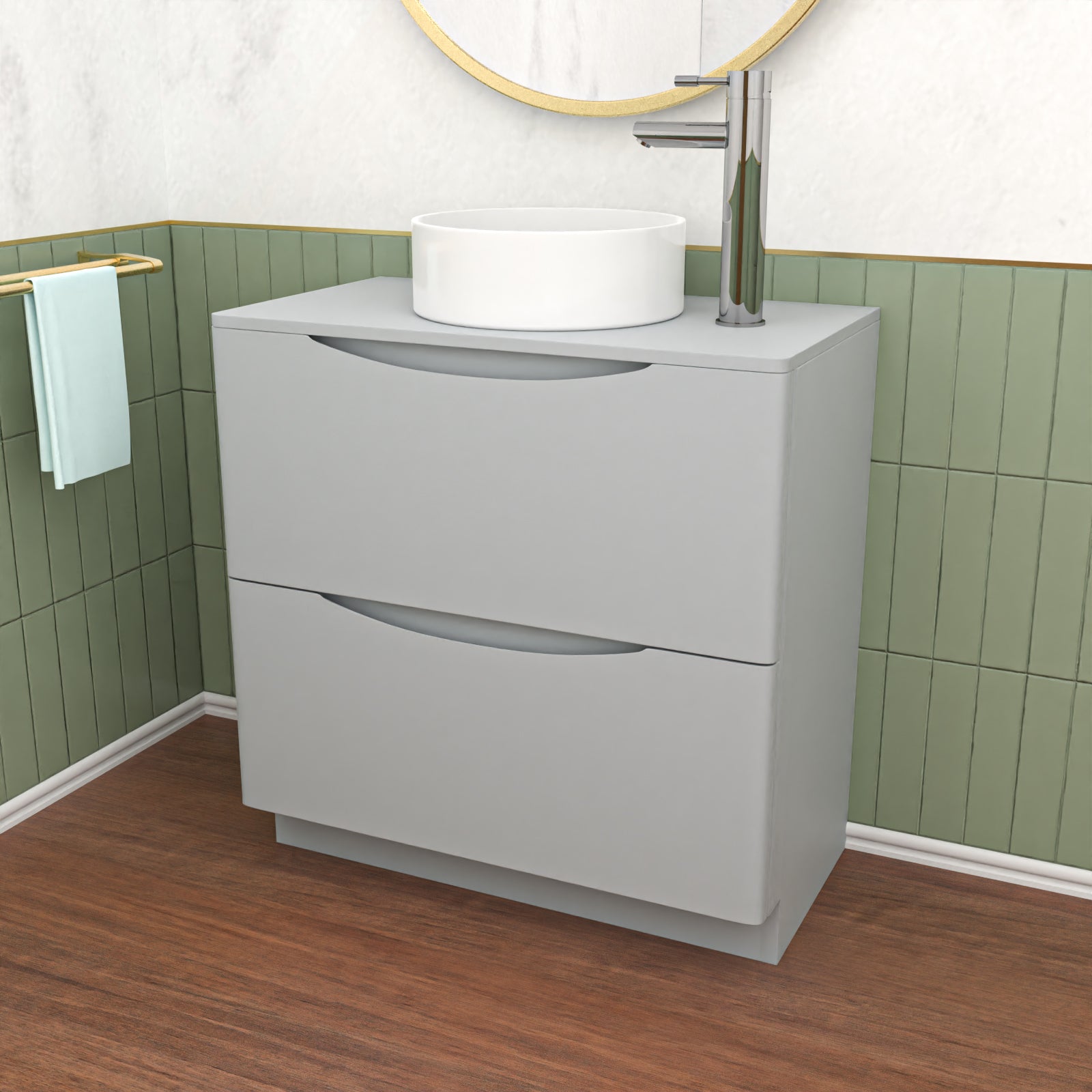 Merton Matte Grey 800mm 2 Drawer Work Top Freestanding Vanity Unit