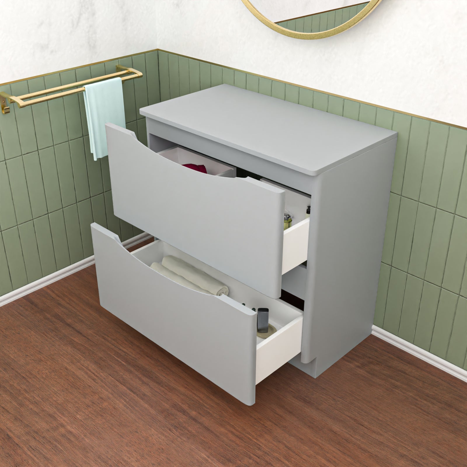 Merton Matte Grey 800mm 2 Drawer Work Top Freestanding Vanity Unit