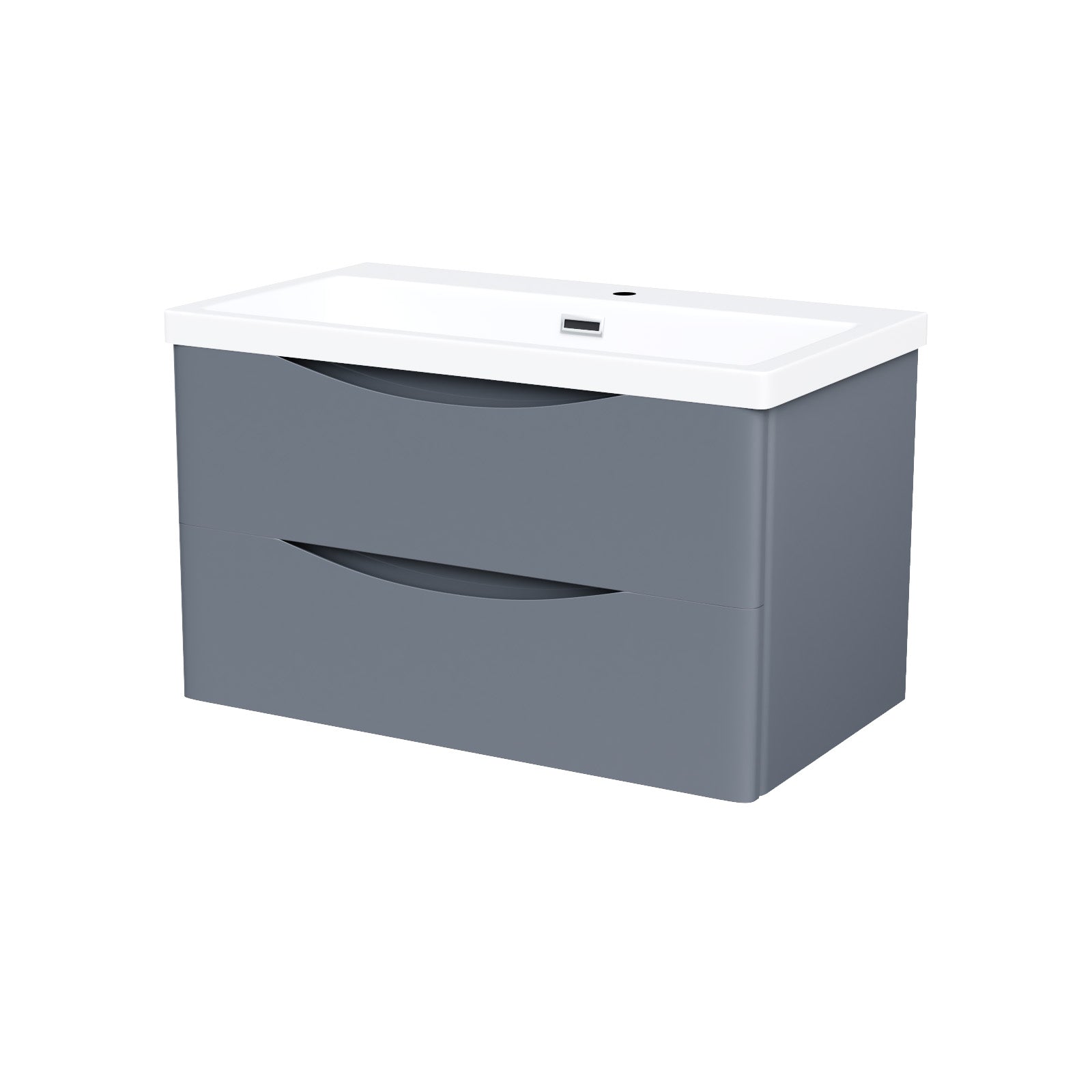 Merton Grey 800mm Wall Hung Drawer & Resin White Basin Sink Vanity Unit