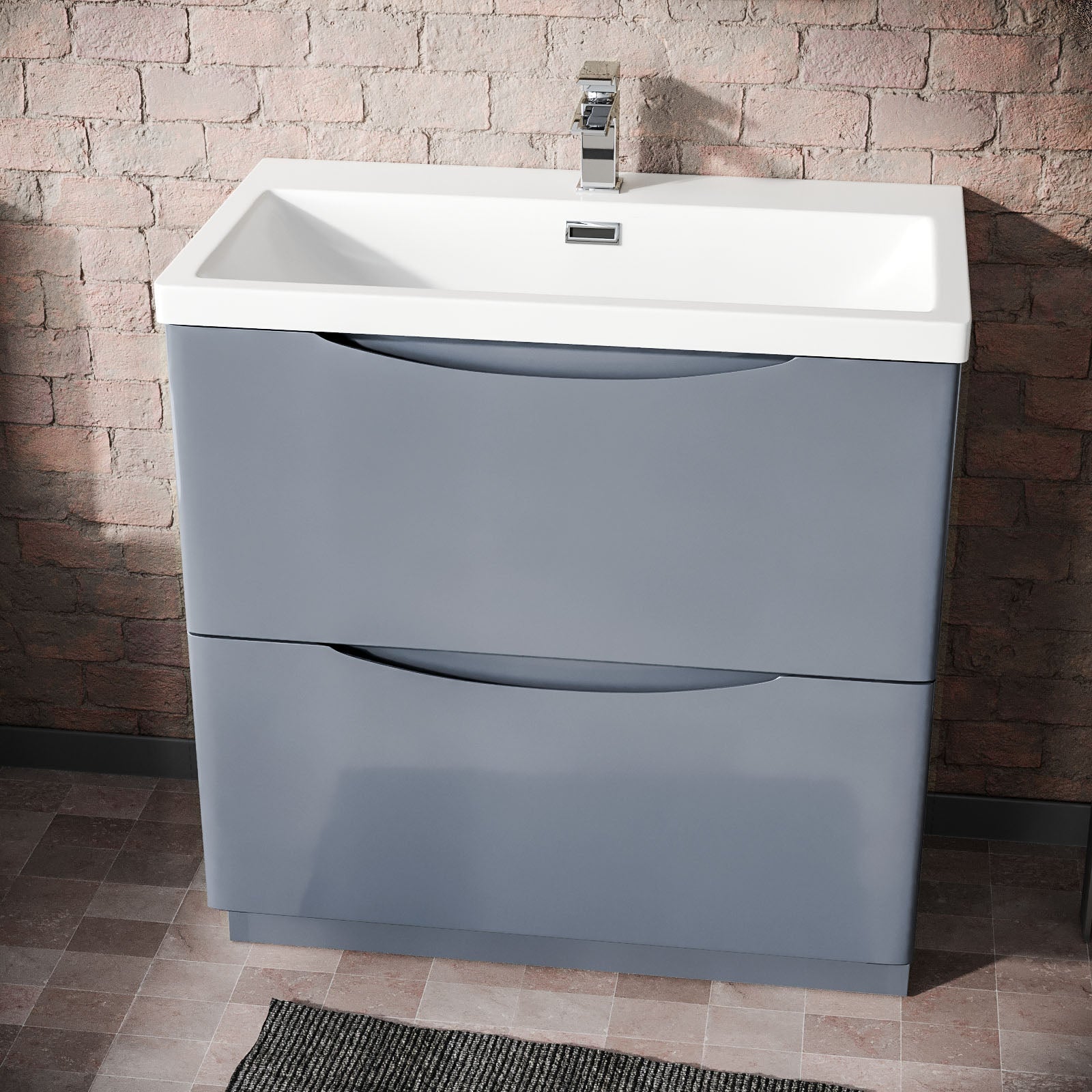 Merton Grey 800mm Freestanding Modern MDF Basin Sink Vanity Unit