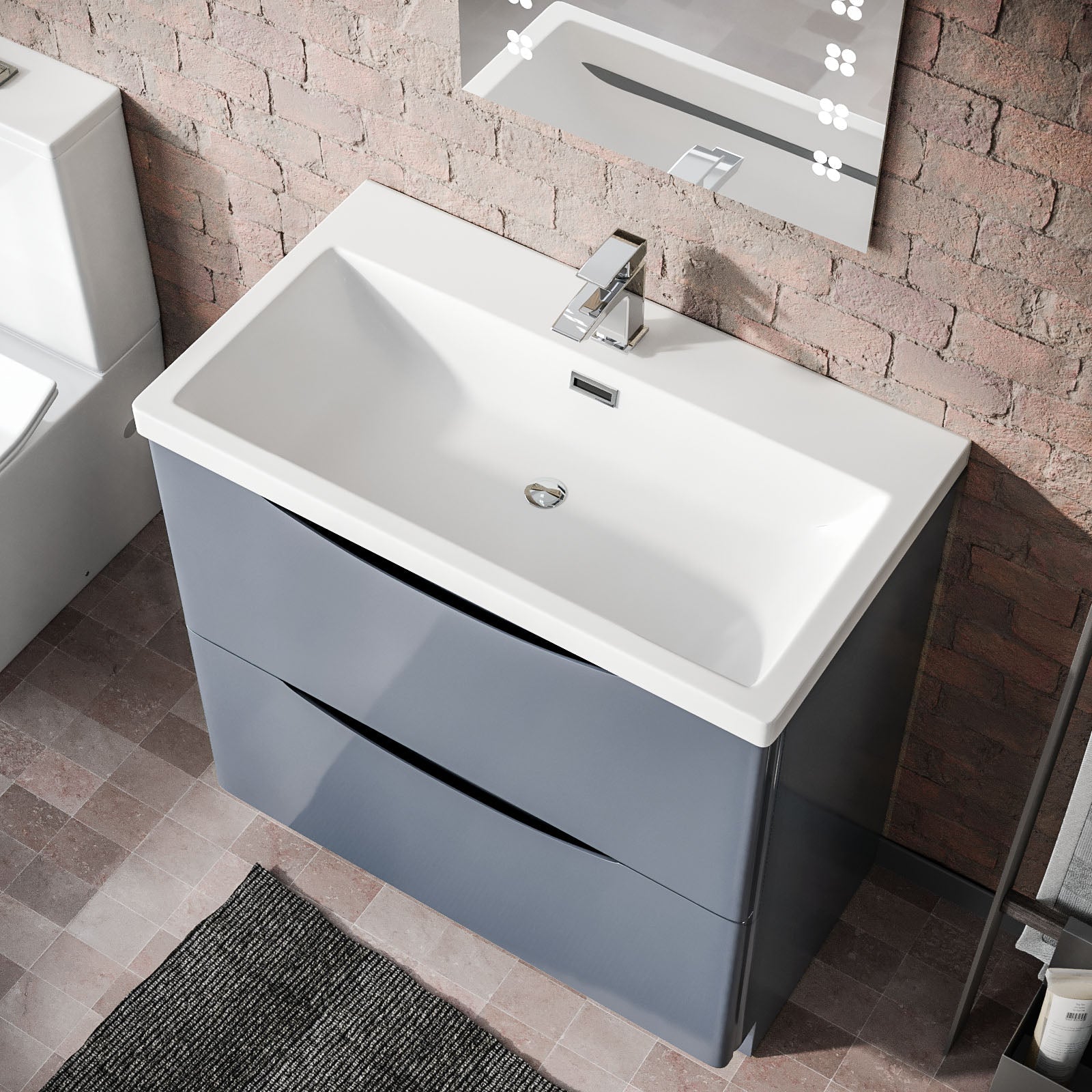 Merton Grey 800mm Freestanding Modern MDF Basin Sink Vanity Unit