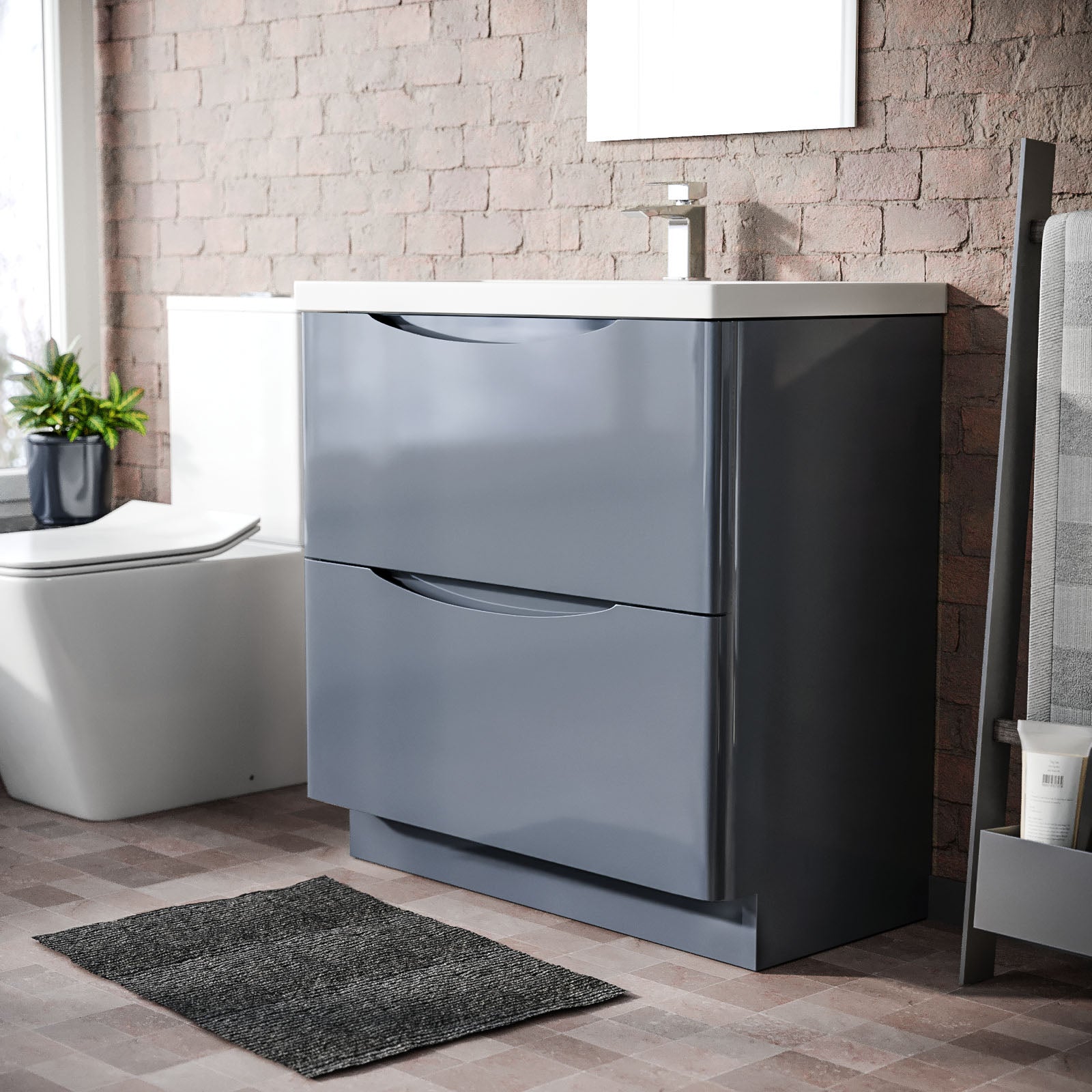 Merton Grey 800mm Freestanding Modern MDF Basin Sink Vanity Unit