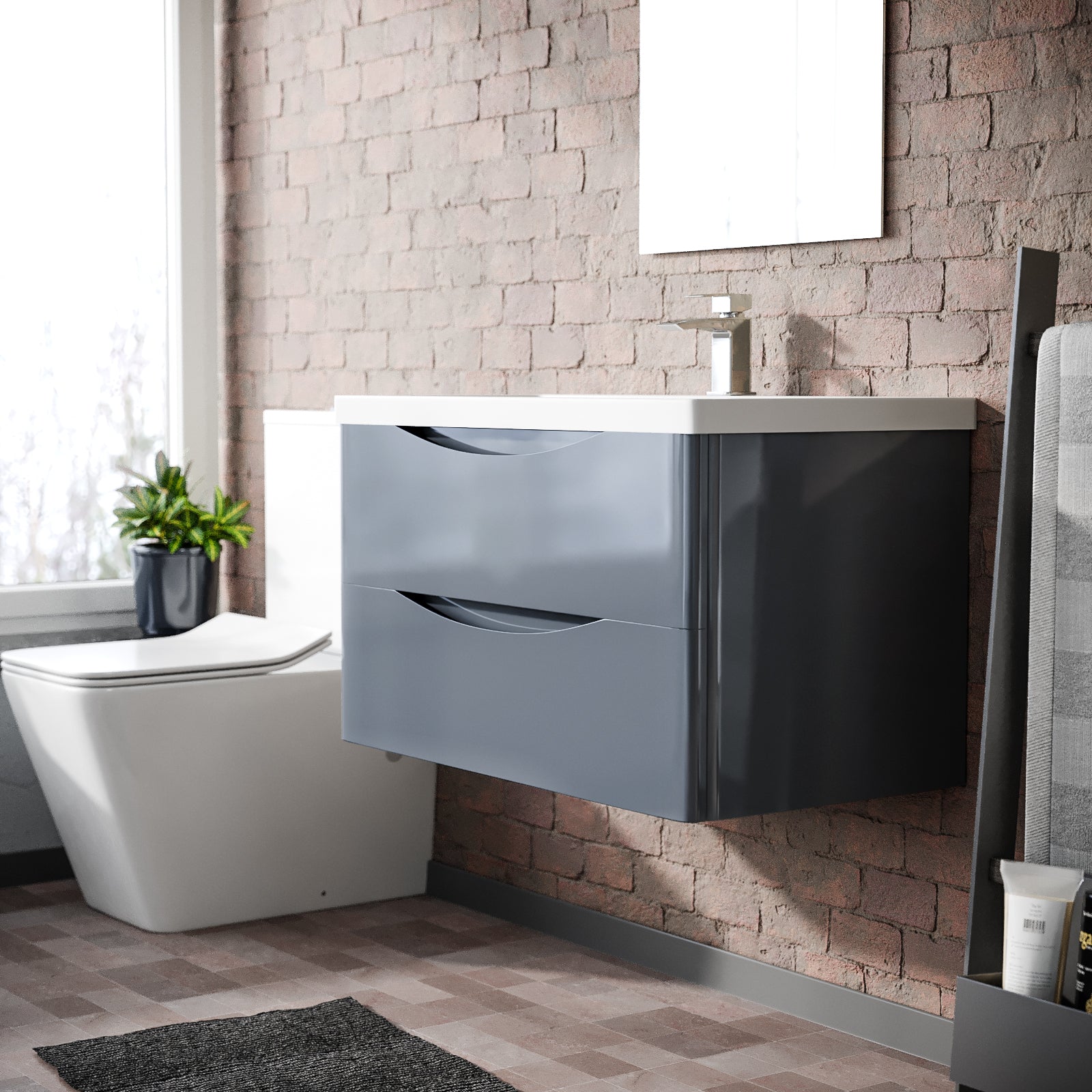 Merton 800mm Grey Wall Hung Basin Sink Vanity