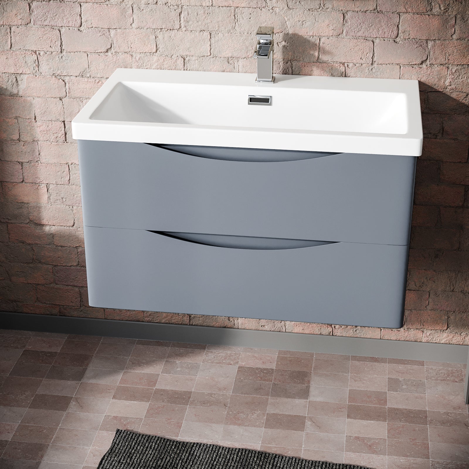 Merton 800mm Grey Wall Hung Basin Sink Vanity