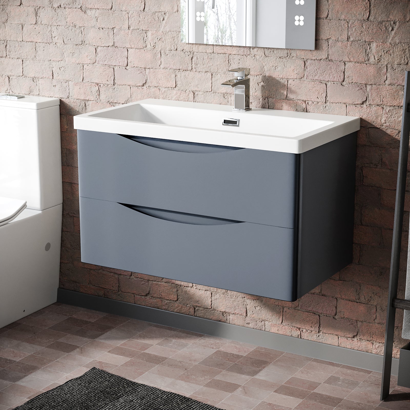 Merton 800mm Grey Wall Hung Basin Sink Vanity
