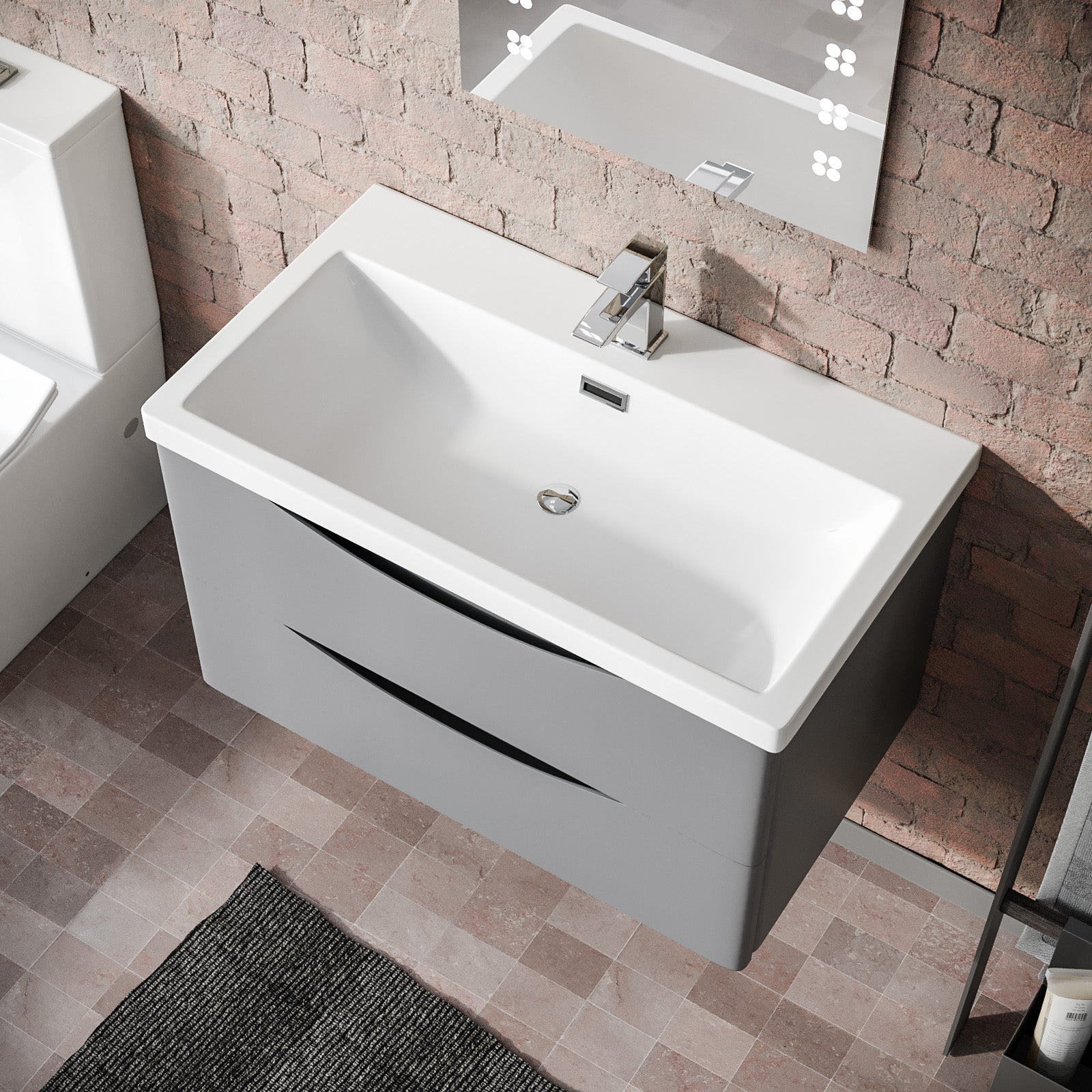Merton Matte Grey 800mm Wall Hung Drawer & Resin White Basin Sink Vanity Unit