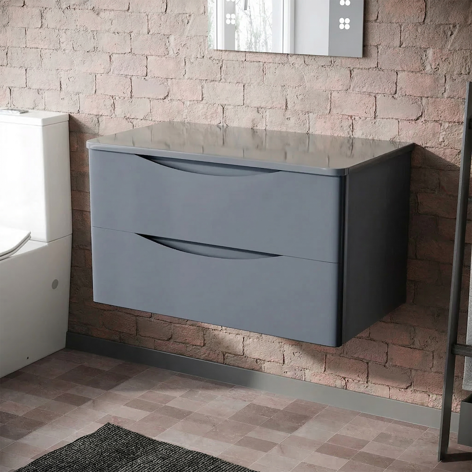 Merton 800mm Steel Grey Wall Hung 2 Drawers Worktop Vanity Unit