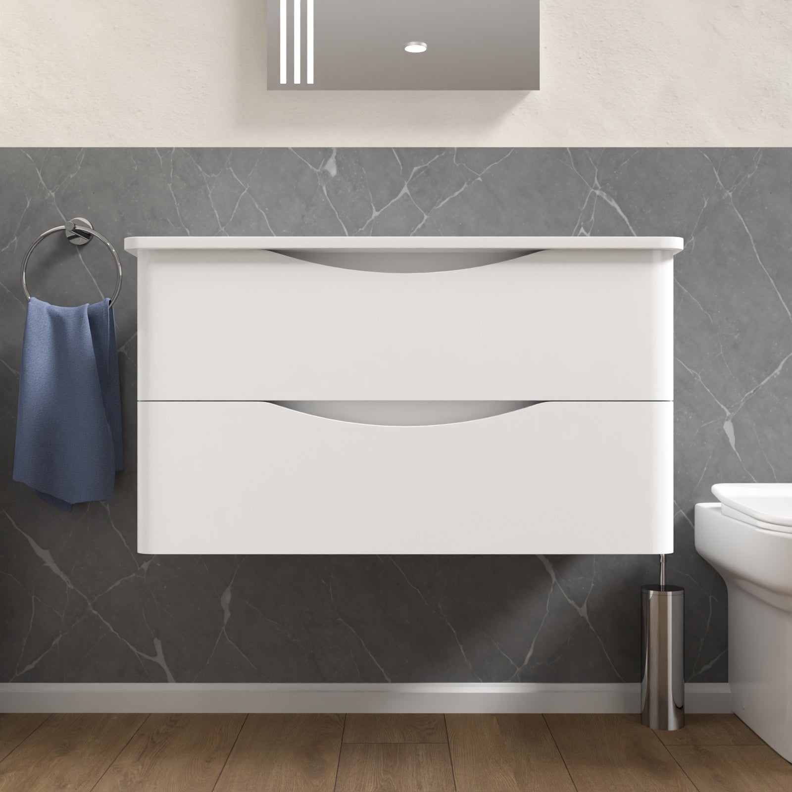 Merton White 800mm Bathroom Wall Hung Vanity With Worktop