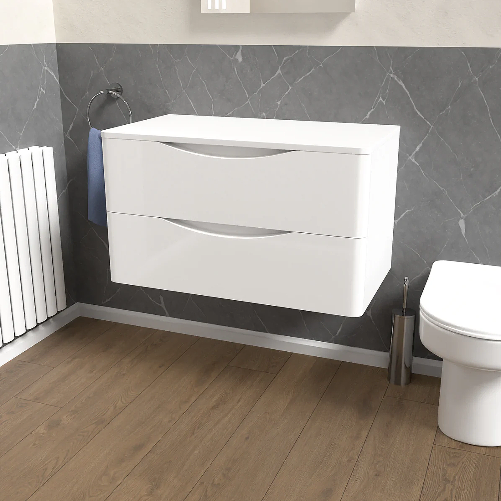 Merton White 800mm Bathroom Wall Hung Vanity With Worktop