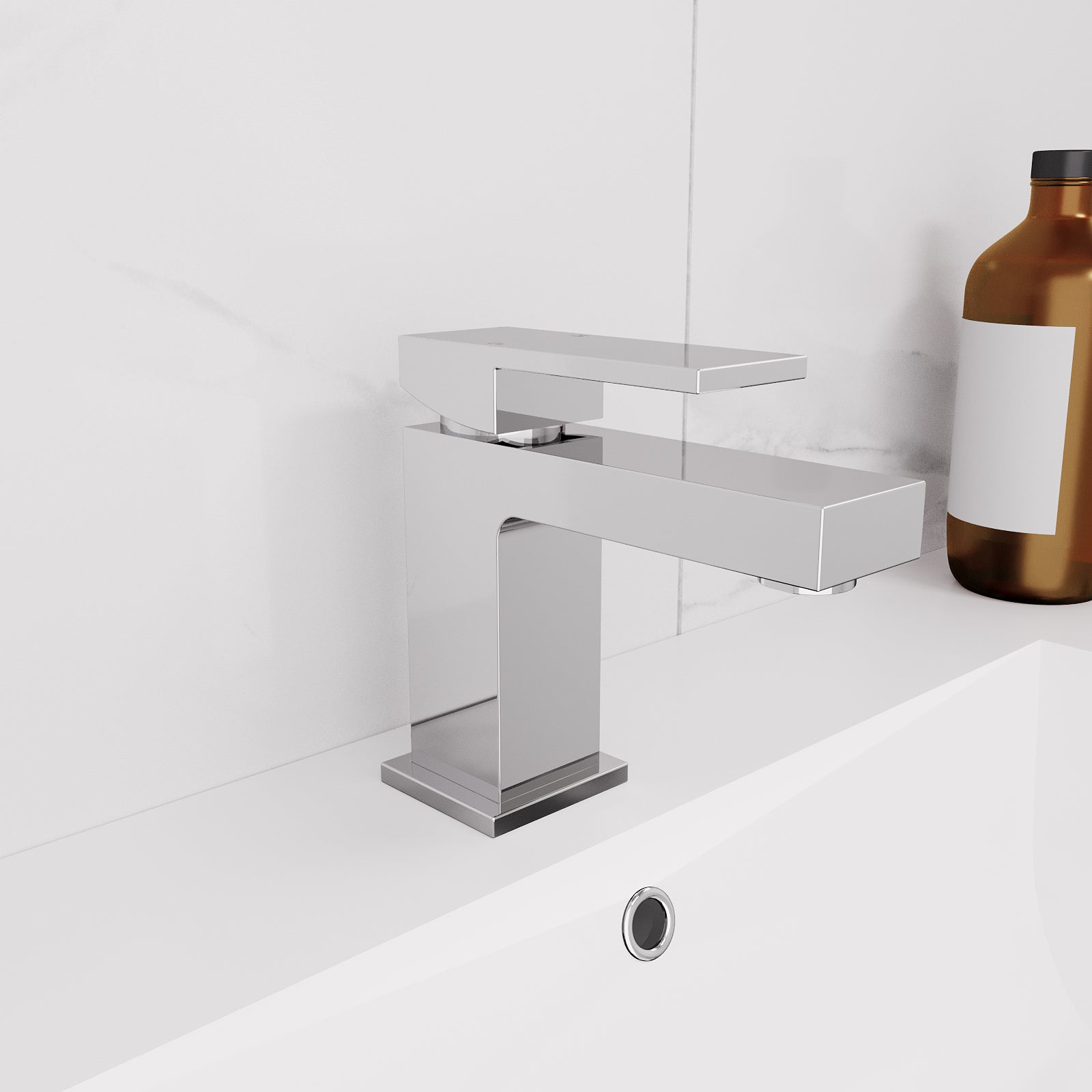 Chrome Modern Basin Mono Mixer Tap Single Lever Square Design