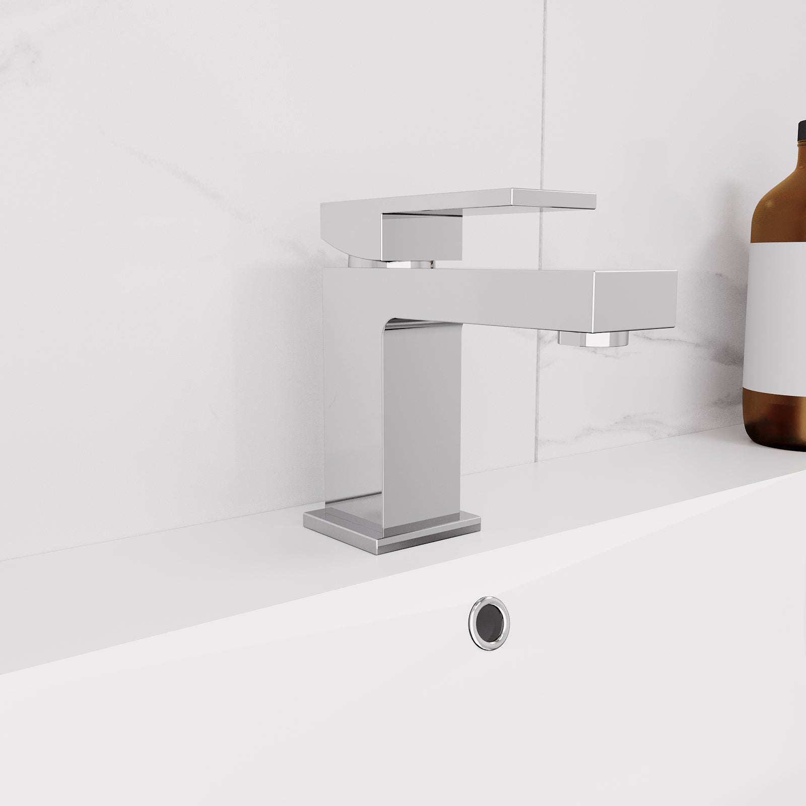 Chrome Modern Basin Mono Mixer Tap Single Lever Square Design