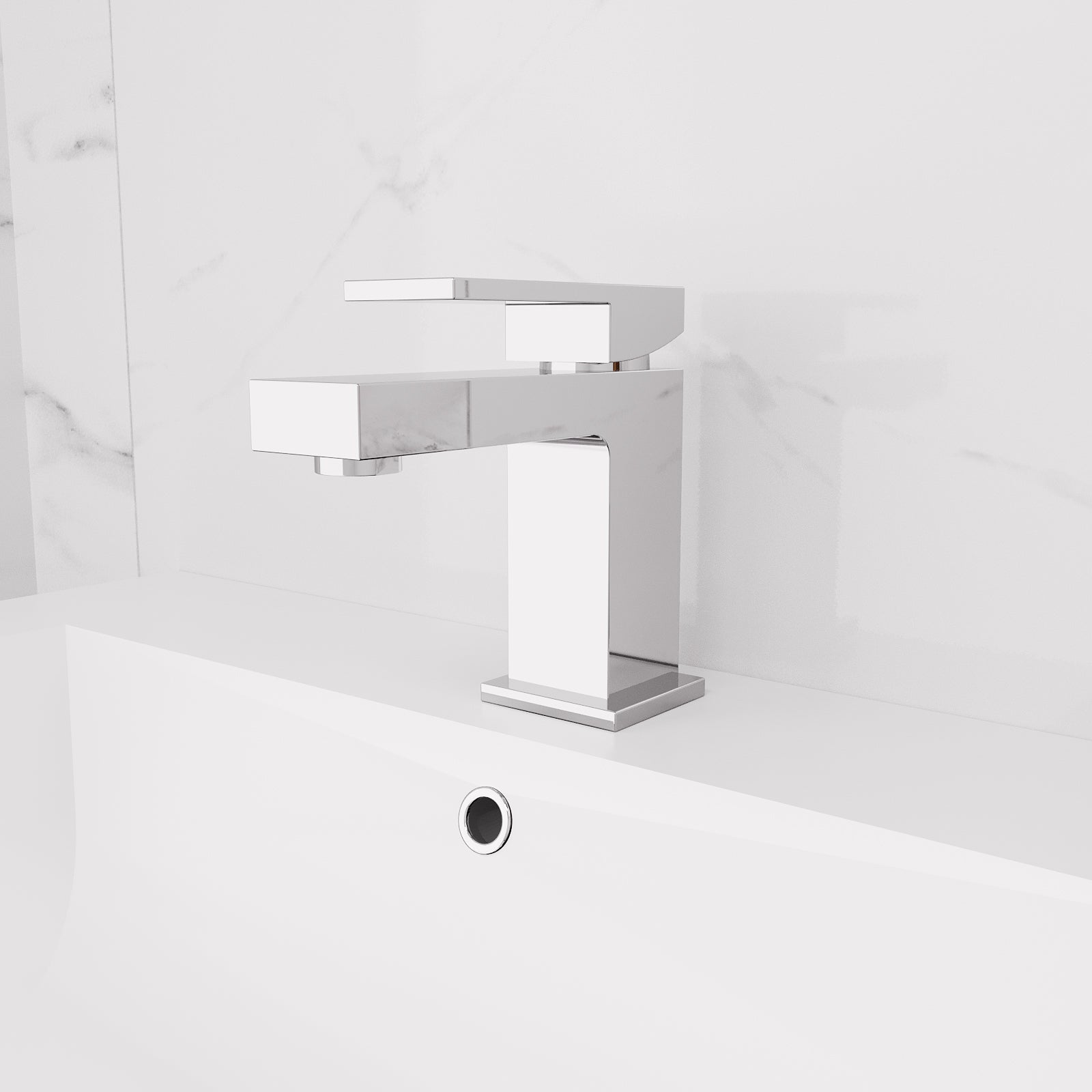 Chrome Modern Basin Mono Mixer Tap Single Lever Square Design