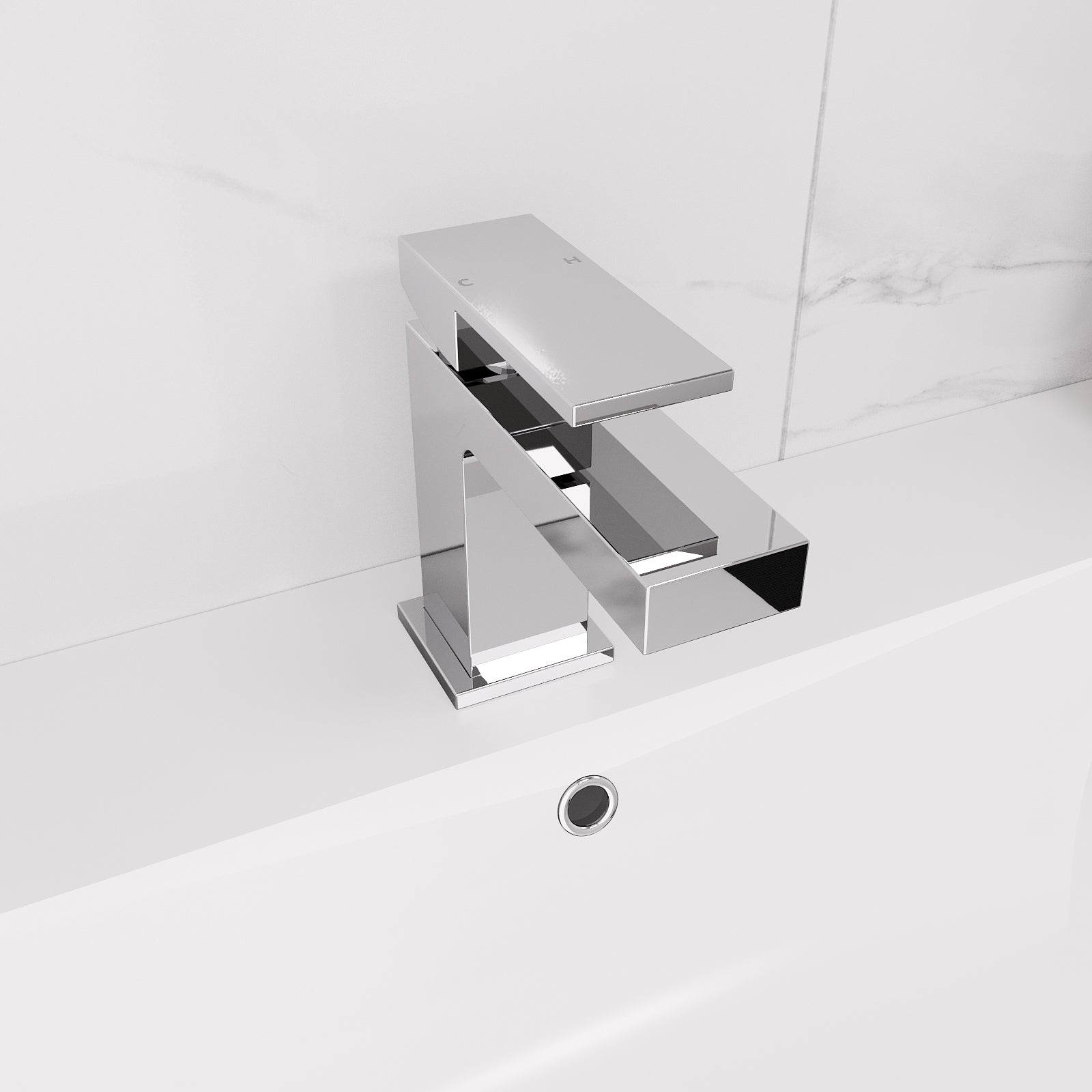 Chrome Modern Basin Mono Mixer Tap Single Lever Square Design