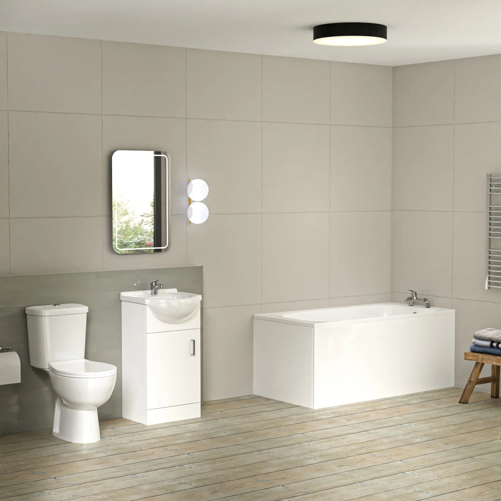 Bathroom Suite 1400mm Round Bathtub With 550mm Freestanding Vanity and Toilet
