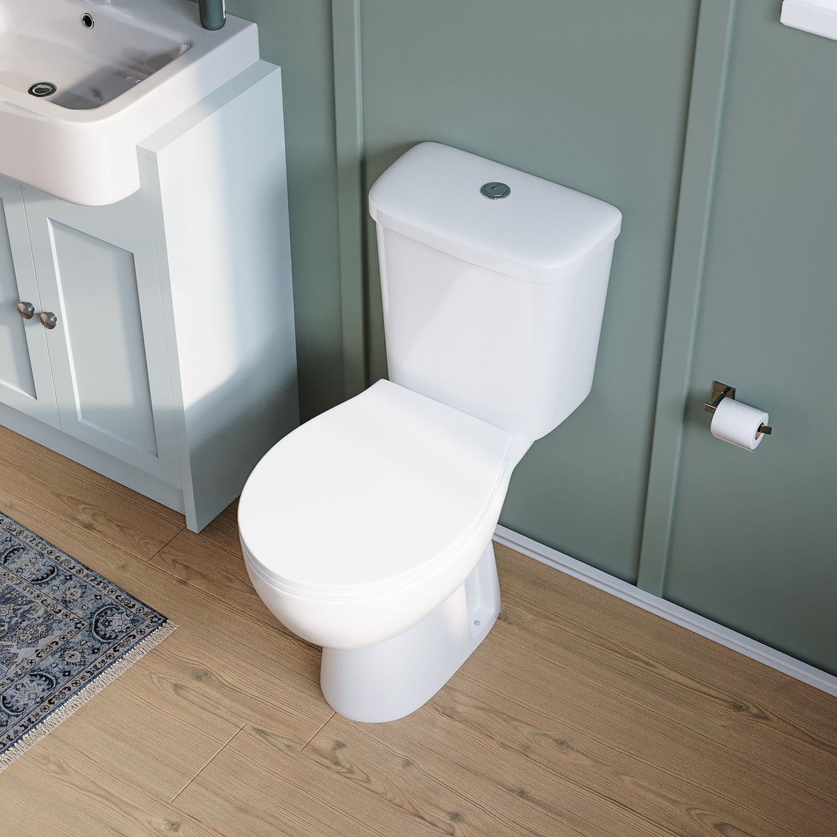 Close Coupled Toilet Bathroom Rimless WC Pan & Toilet Seat & Cistern