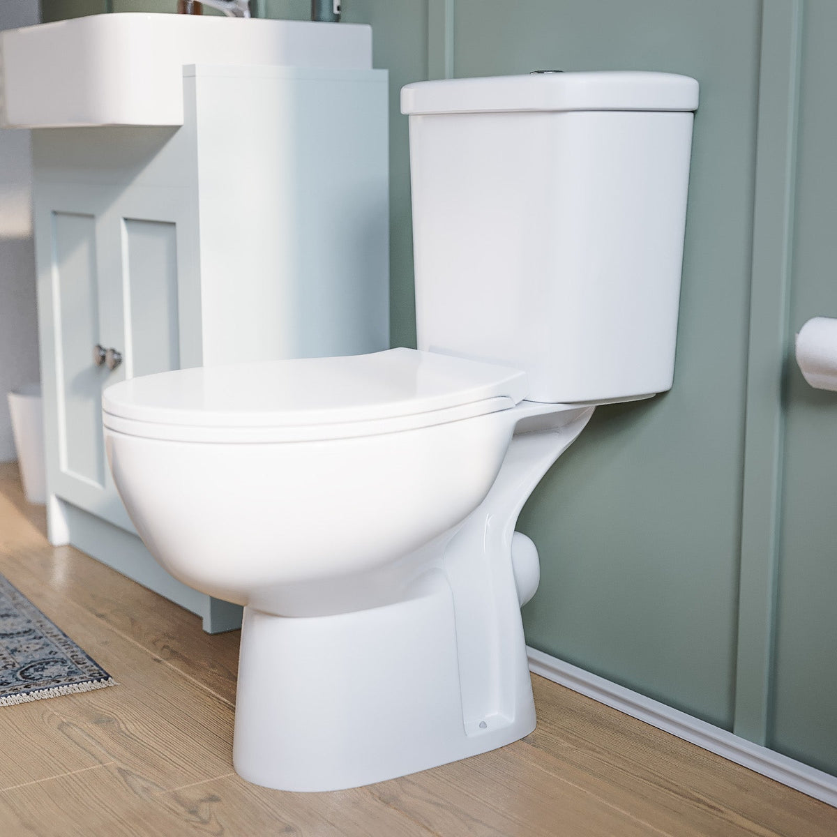 Close Coupled Toilet Bathroom Rimless WC Pan & Toilet Seat & Cistern