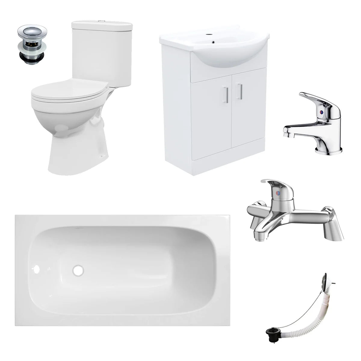 Bathroom Suite 1600mm Square Bathtub With 550mm Vanity and Toilet With Bath Filler