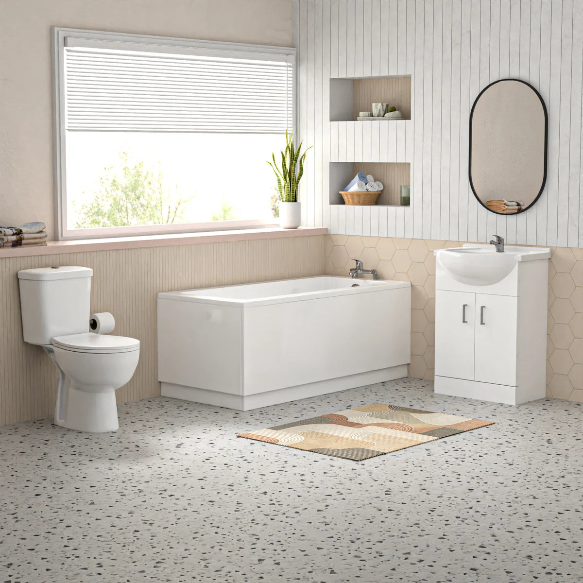 Bathroom Suite 1600mm Square Bathtub With 550mm Vanity and Toilet With Bath Filler