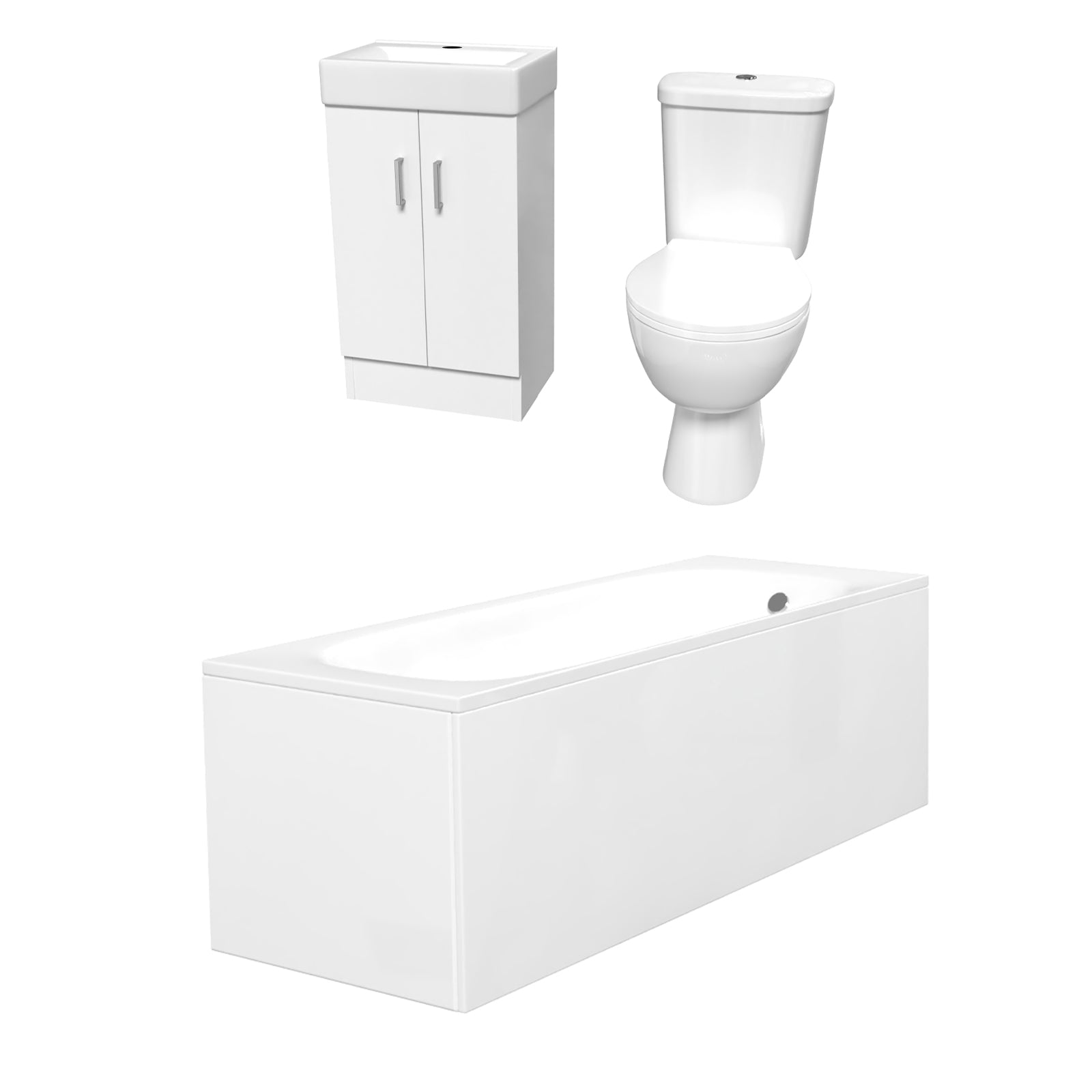 Nanuya 450mm Floorstanding Basin Vanity, Close Coupled Toilet & Round Bath