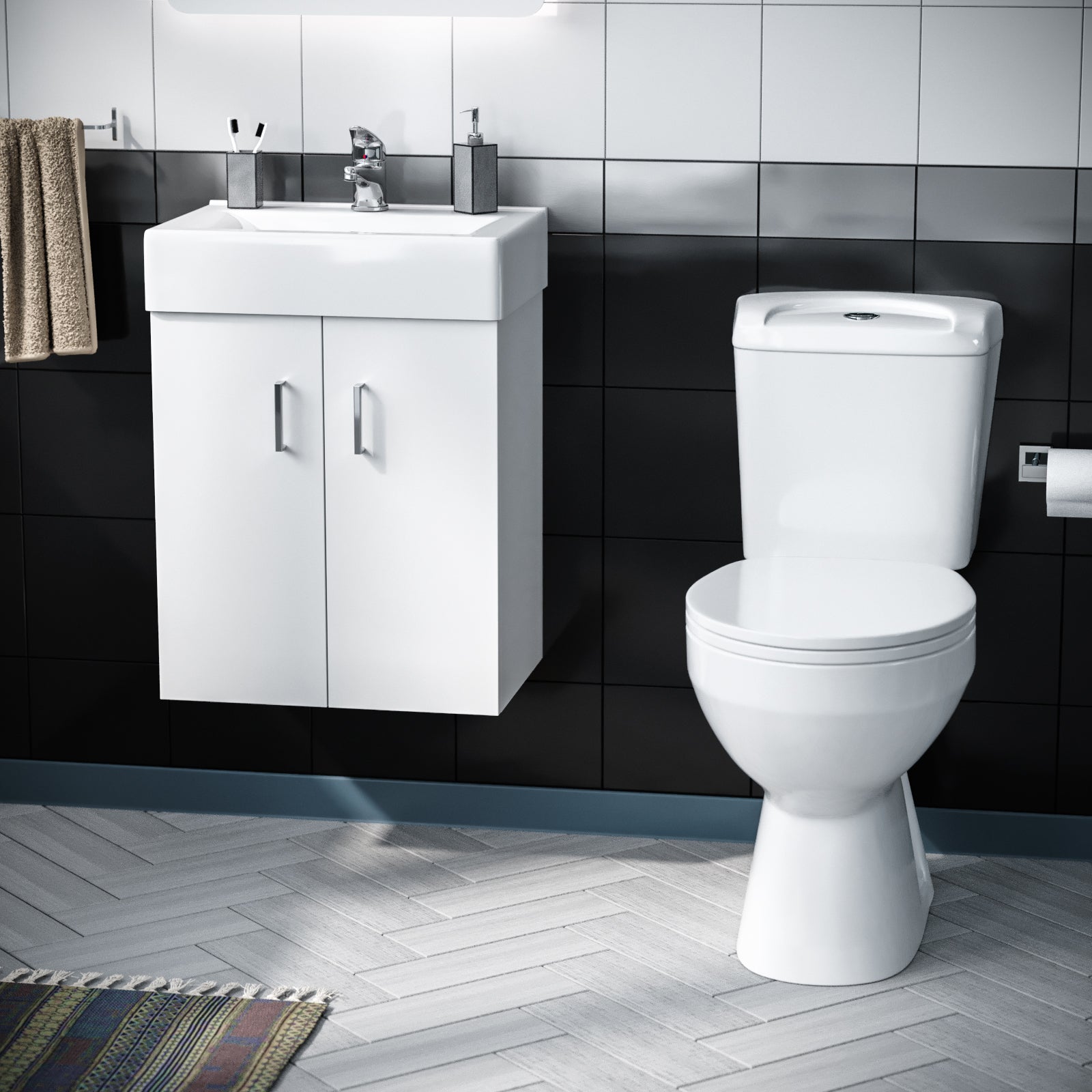 Nanuya 450mm Wall Hung Basin Vanity Unit & Close Coupled Toilet Set