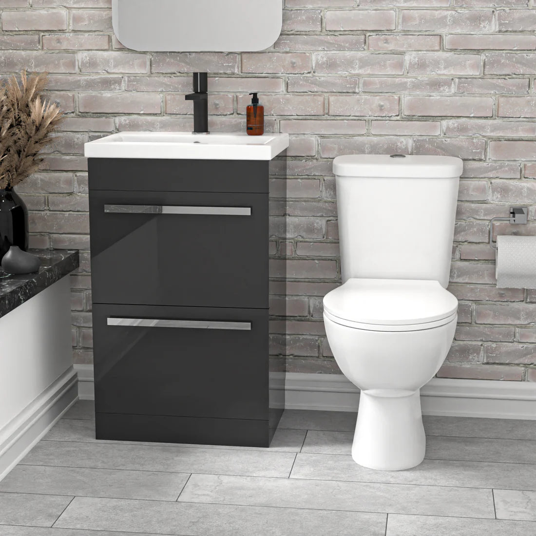 Nanuya 500mm Dark Grey 2 Drawers Vanity White Close Coupled Toilet