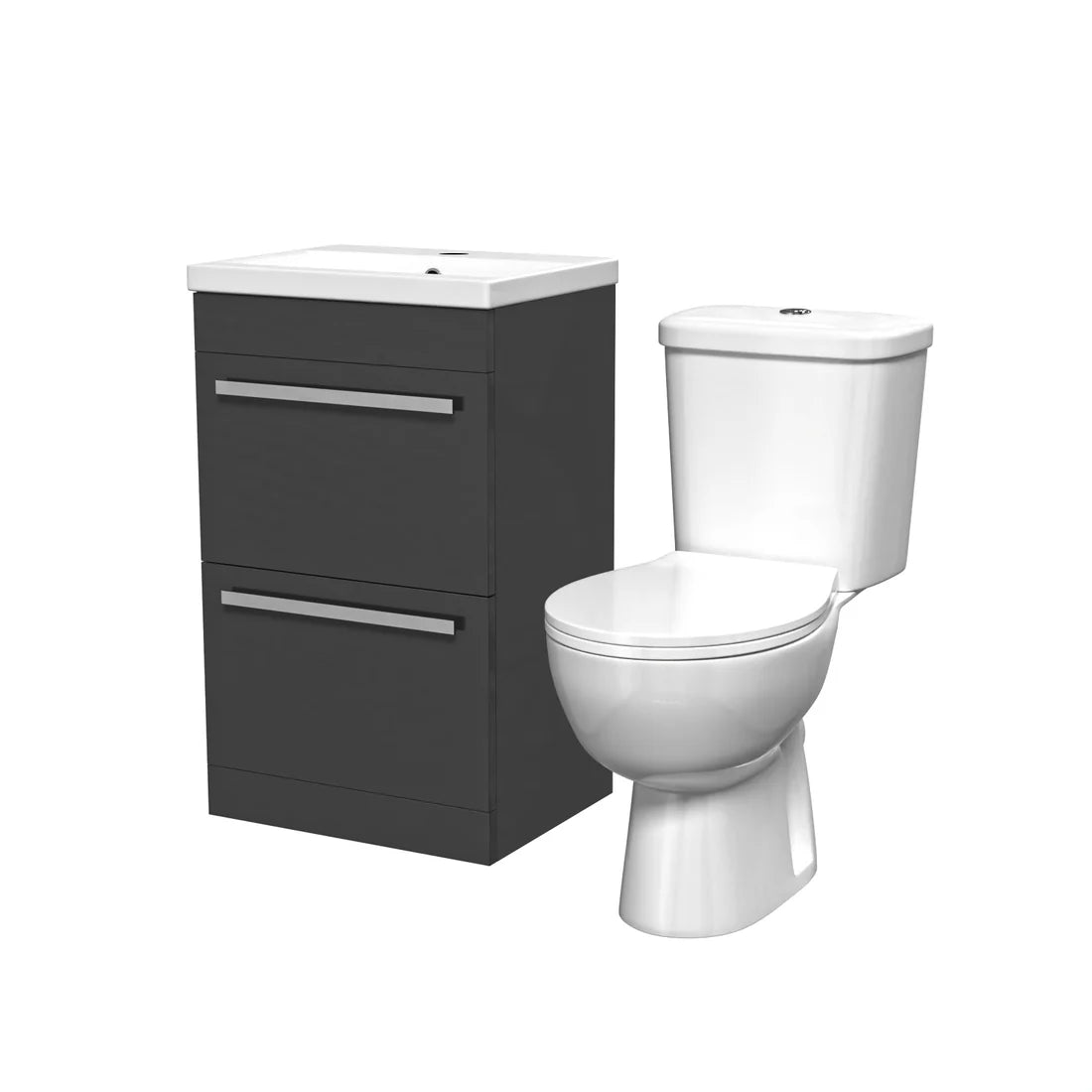 Nanuya 500mm Dark Grey 2 Drawers Vanity White Close Coupled Toilet