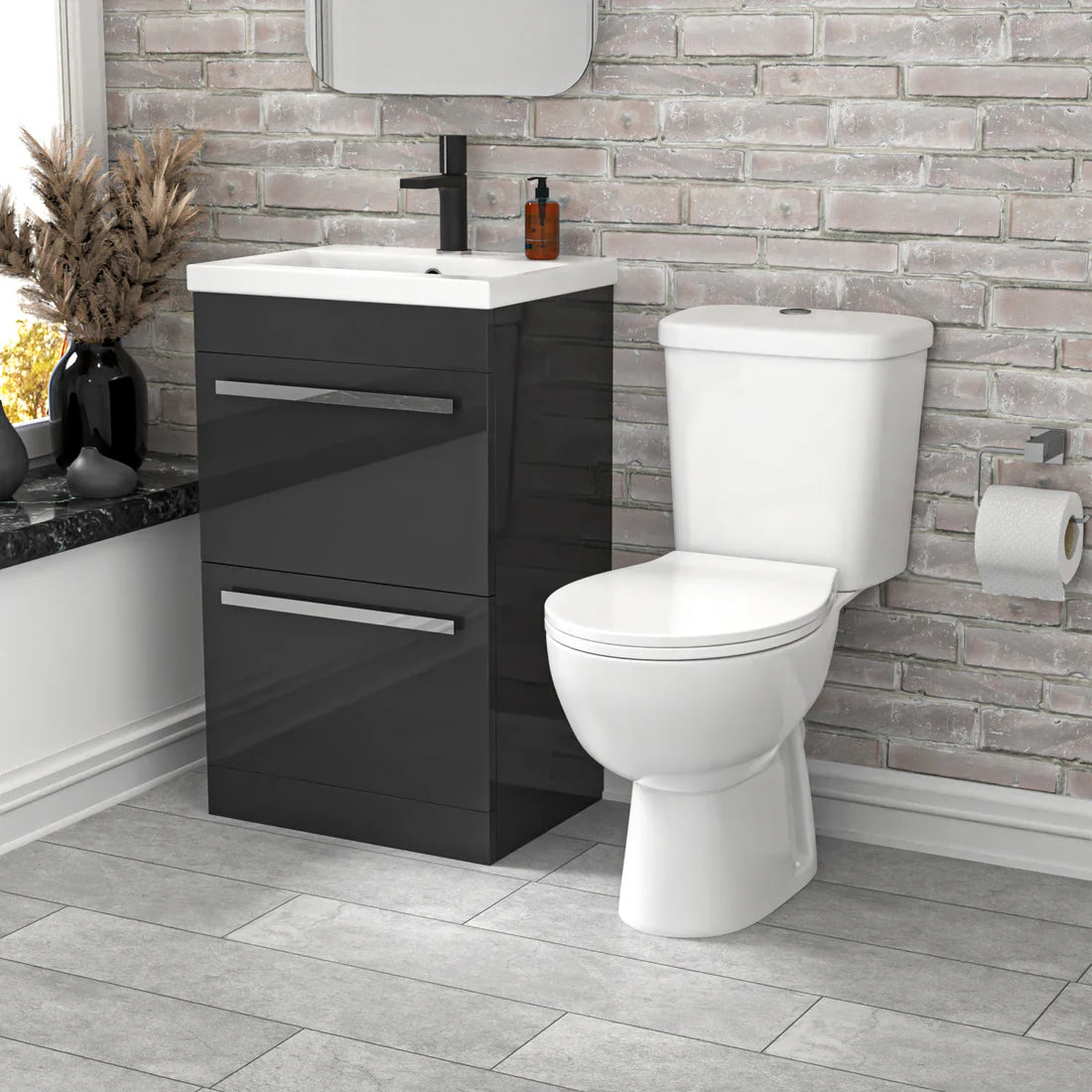 Nanuya 500mm Dark Grey 2 Drawers Vanity White Close Coupled Toilet