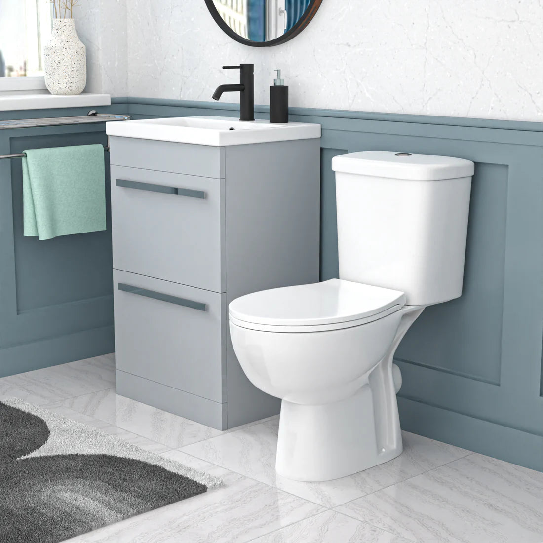 Nanuya 500mm Matte Grey 2 Drawers Vanity White Close Coupled Toilet