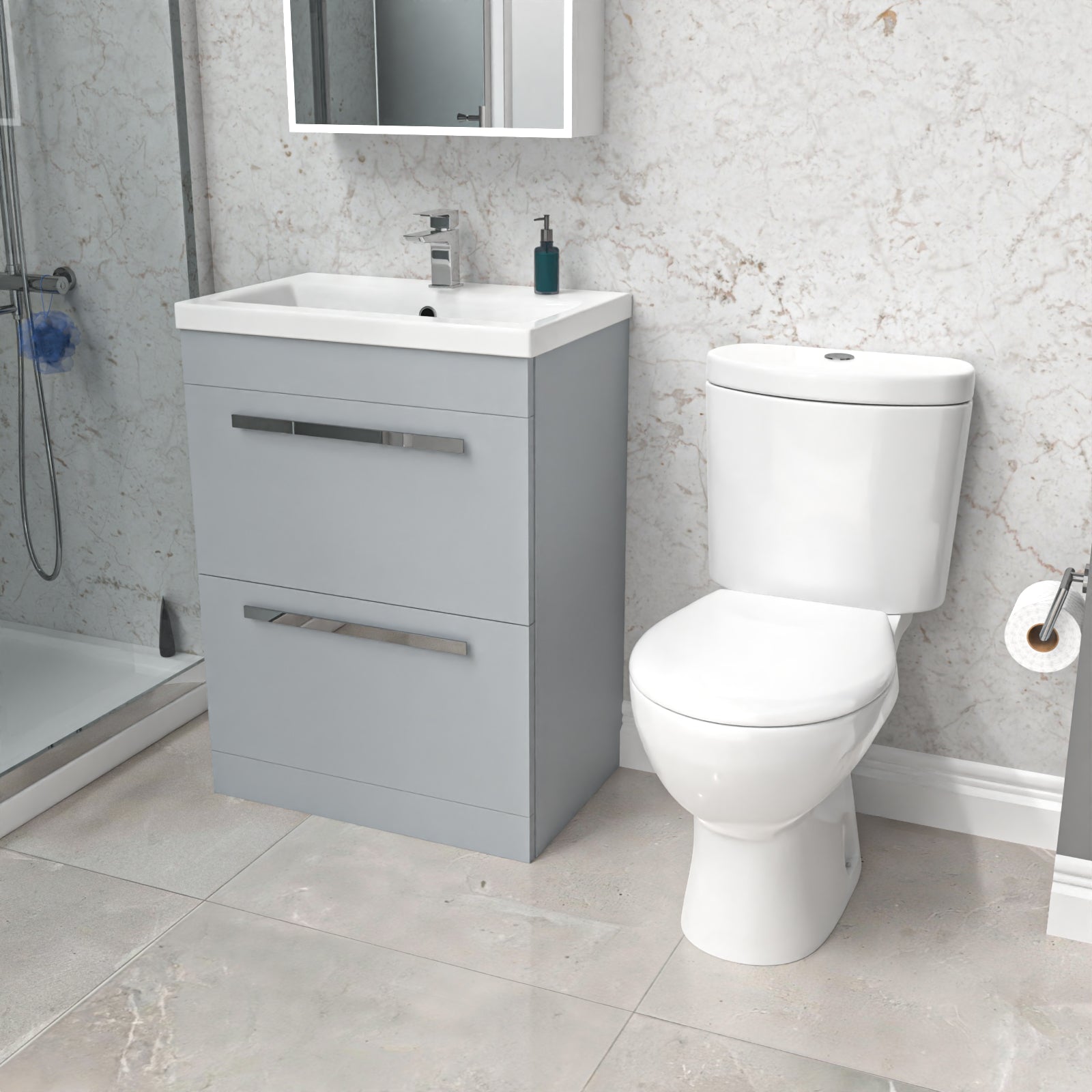 Nanuya 600mm Matte Grey 2 Drawers Vanity With Basin & Toilet Pan