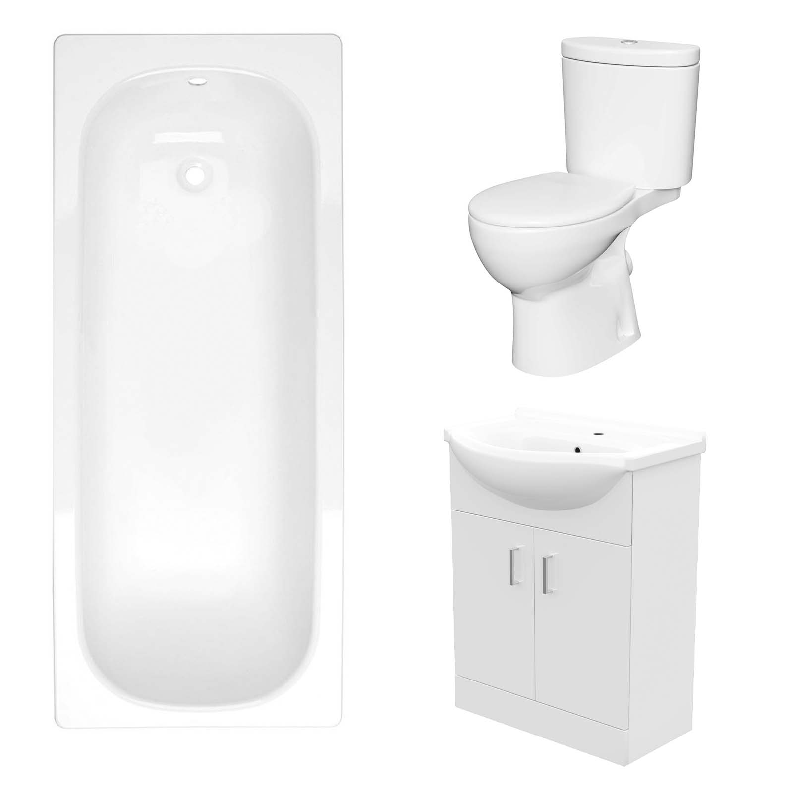 Ellen Bath Suite 1700mm Bathtub, 550mm White Basin Vanity & Close Coupled Toilet