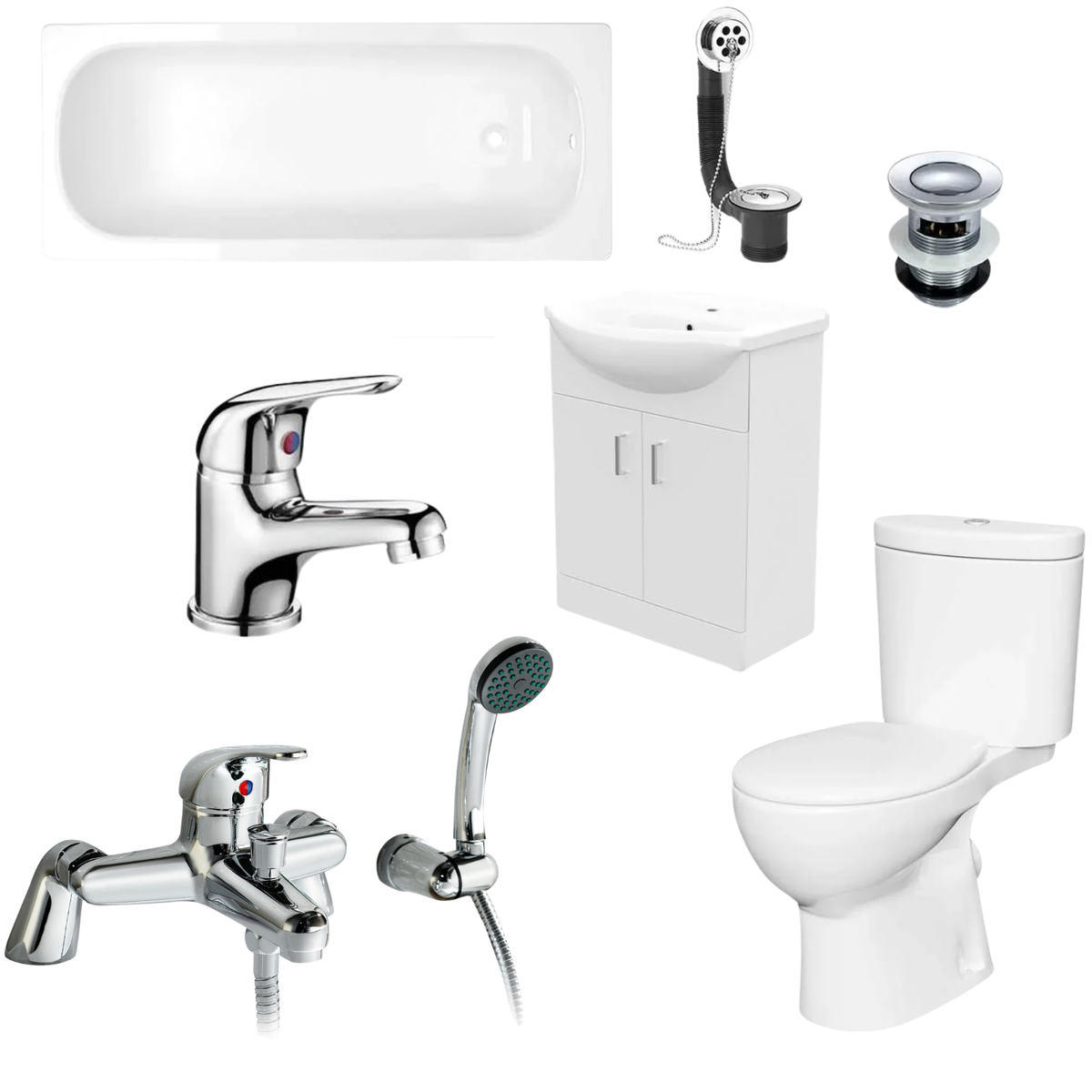 1700mm Round Bathtub, 550mm Basin Vanity Unit & Close Coupled Toilet - Set with Chrome Fittings