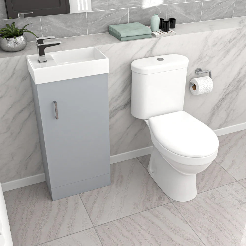 Nanuya Matte Grey 400mm Basin Sink Vanity Unit and WC Toilet Pan