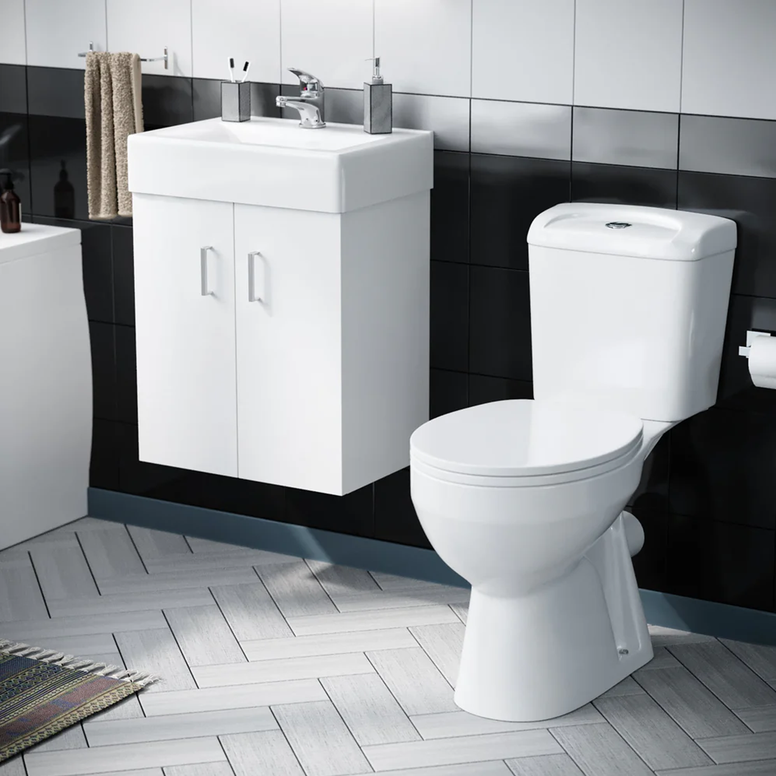 Nanuya Flat Pack 450mm Wall Hung Basin Vanity Unit & Close Coupled Toilet Set