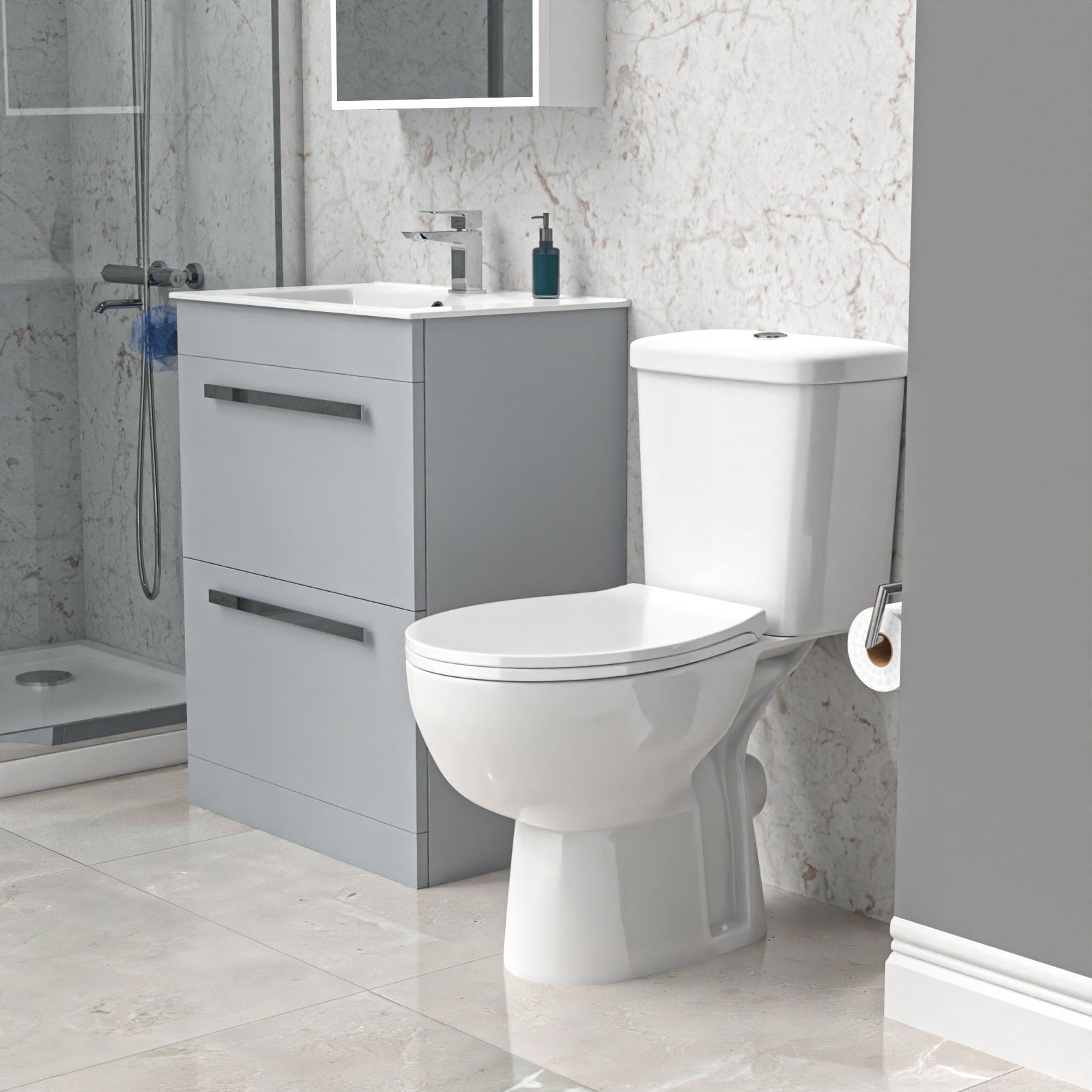 Nanuya 600mm Matte Grey Slim Basin 2 Drawers Vanity Cabinet & WC Toilet Pan