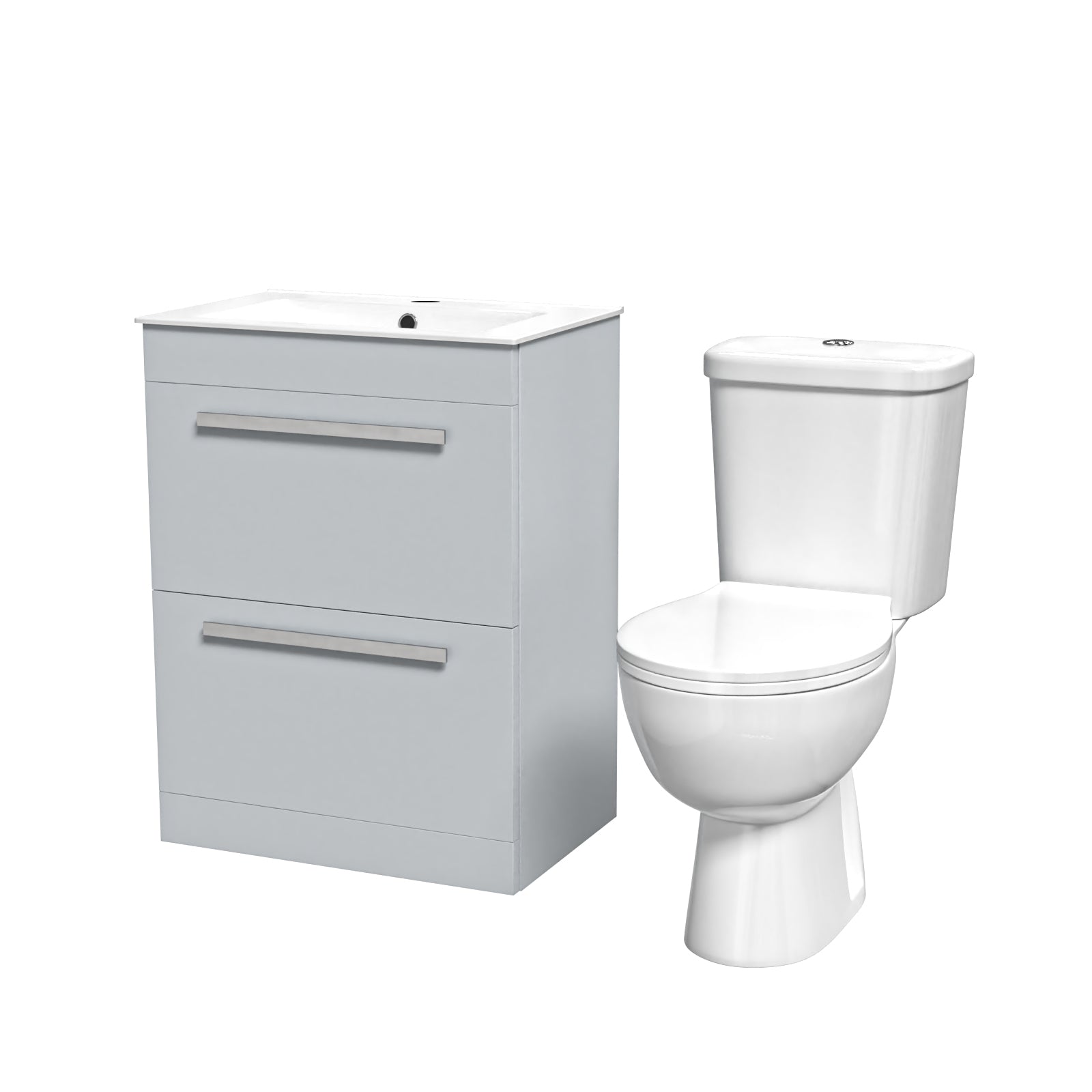 Nanuya 600mm Matte Grey Slim Basin 2 Drawers Vanity Cabinet & WC Toilet Pan