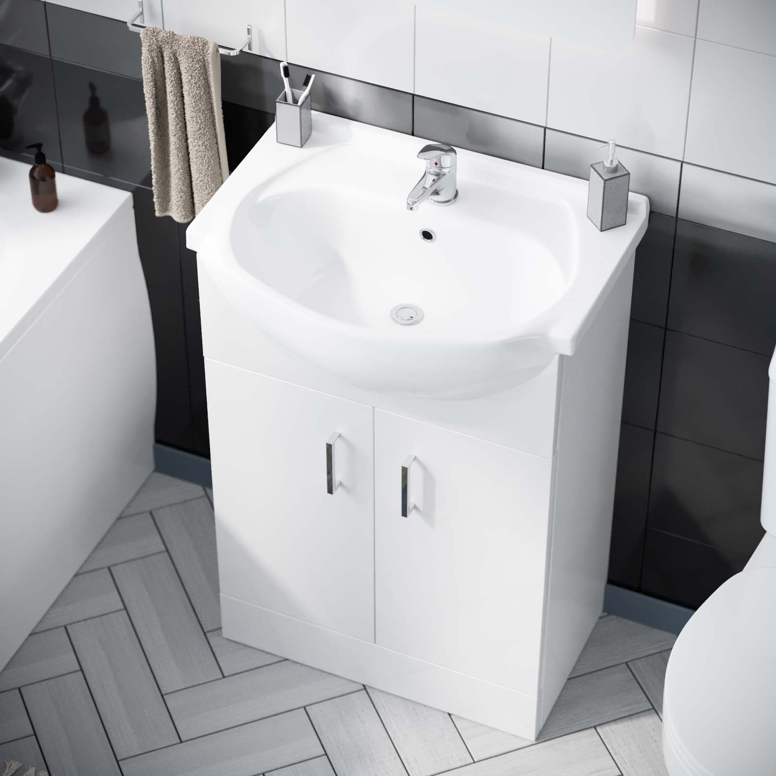 Ellen 1700mm Bath + Panels, Close Coupled Ceramic Toilet & Vanity Basin Cabinet