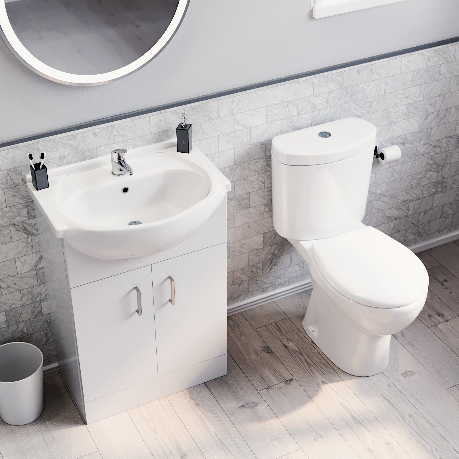 Ellen White Toilet & Vanity Unit & 900mm Quadrant Shower Enclosure Tray Set