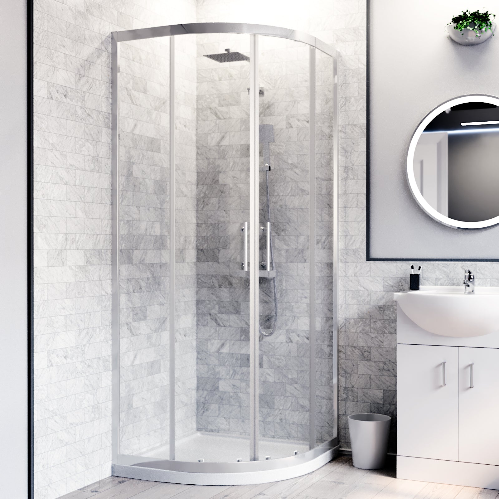 Ellen White Toilet & Vanity Unit & 800mm Quadrant Shower Enclosure Tray Set