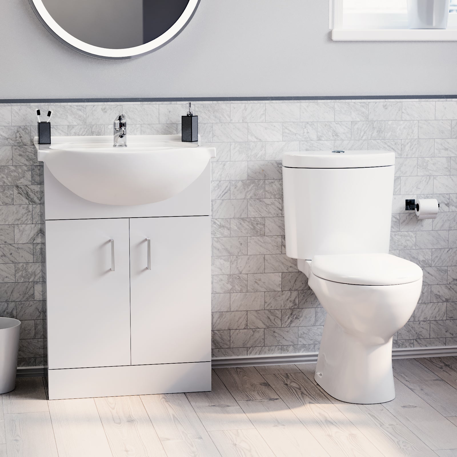 Ellen White Toilet & Vanity Unit & 900mm Quadrant Shower Enclosure Tray Set