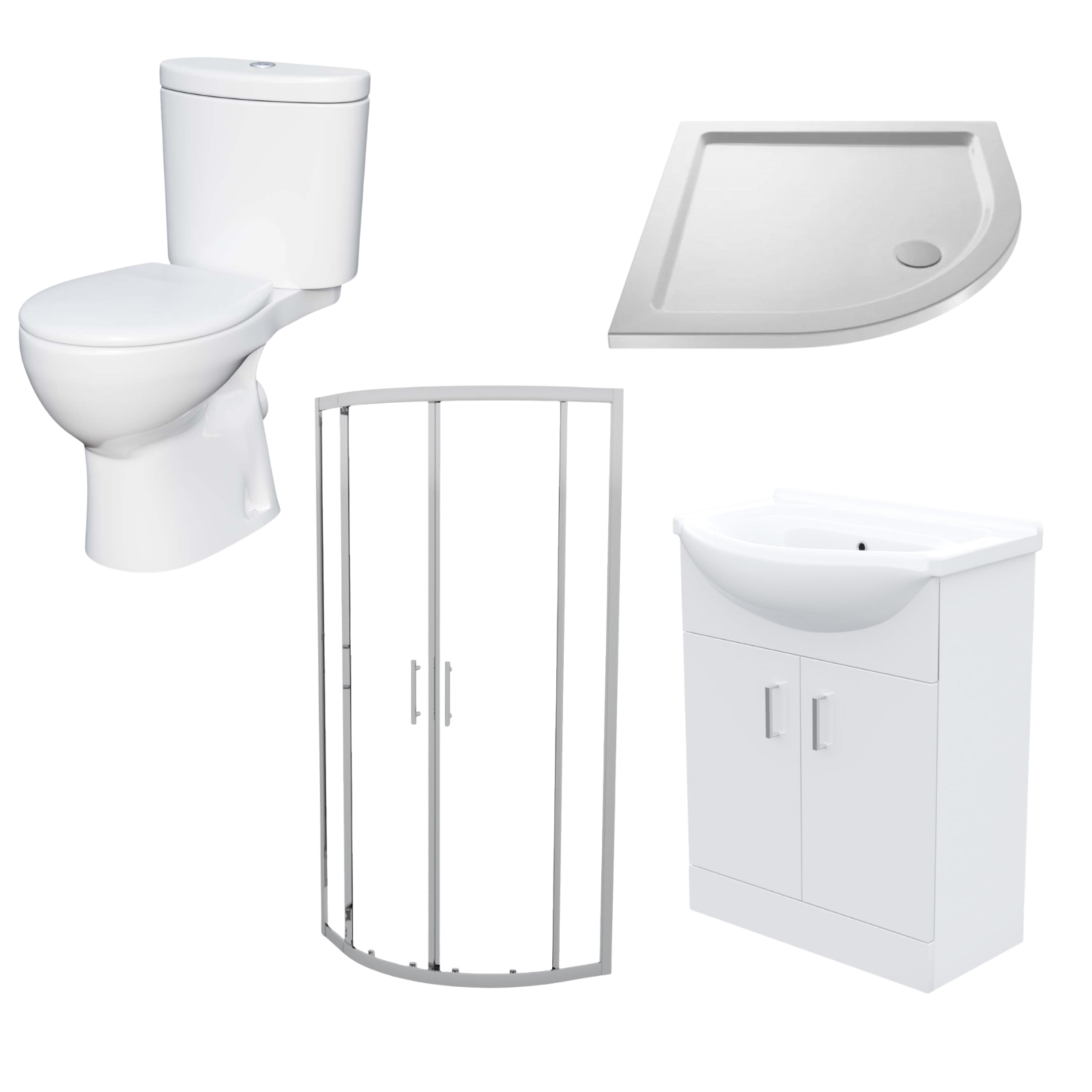 Ellen White Toilet & Vanity Unit & 900mm Quadrant Shower Enclosure Tray Set