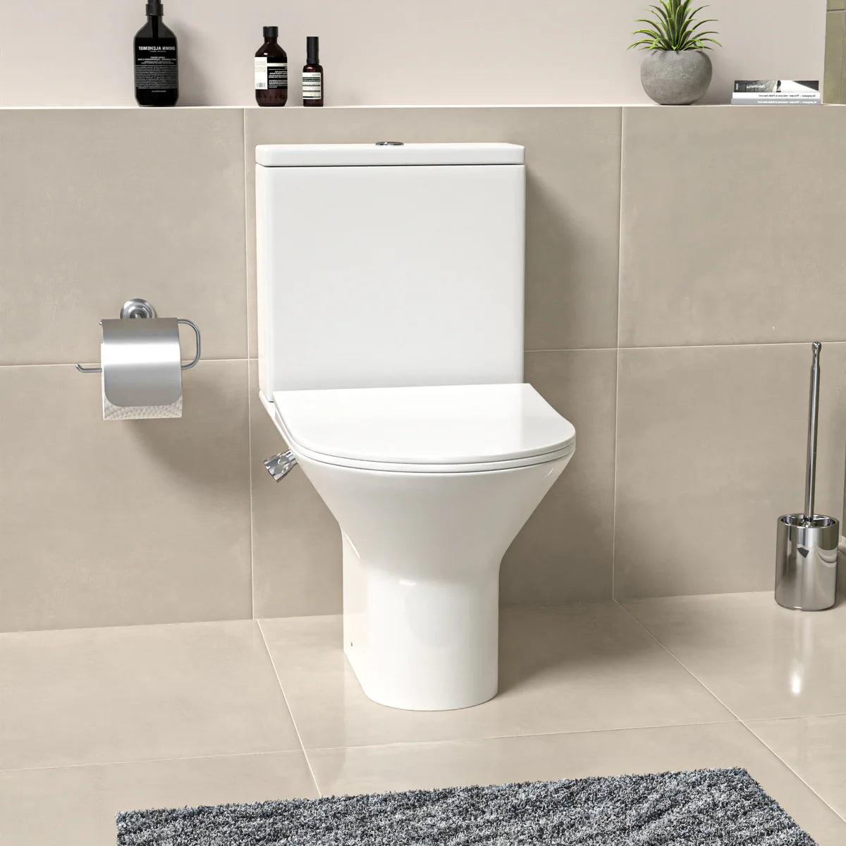 Round Rimless Open Back Close Coupled Ceramic Toilet With Integrated Bidet Valve