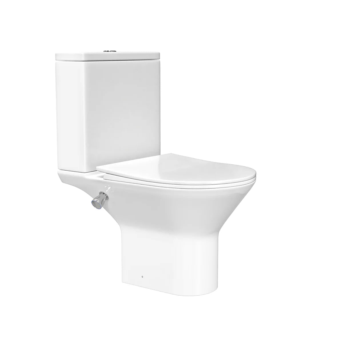 Round Rimless Open Back Close Coupled Ceramic Toilet With Integrated Bidet Valve