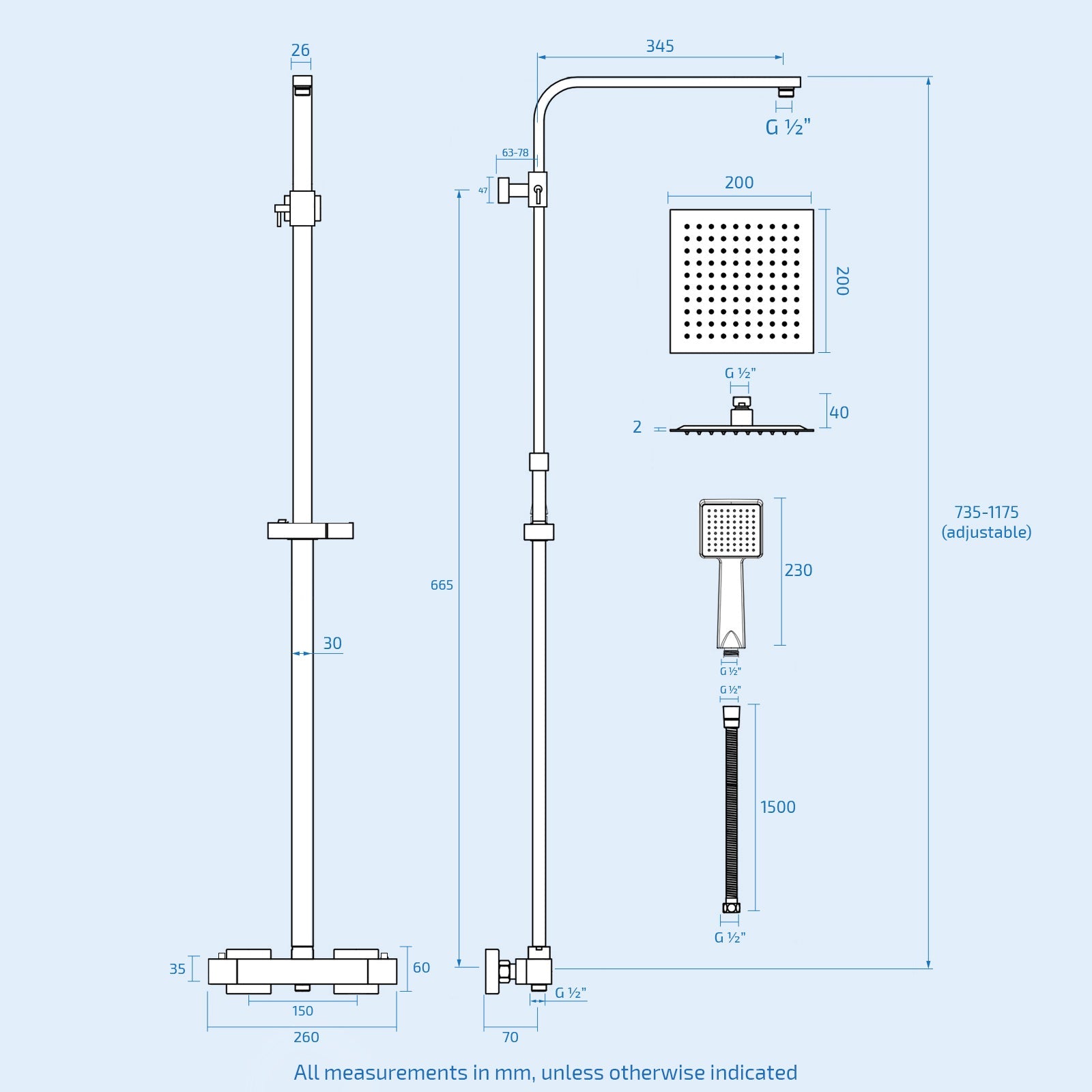Fawley Square Thermostatic Exposed Twin Head Mixer Shower Set