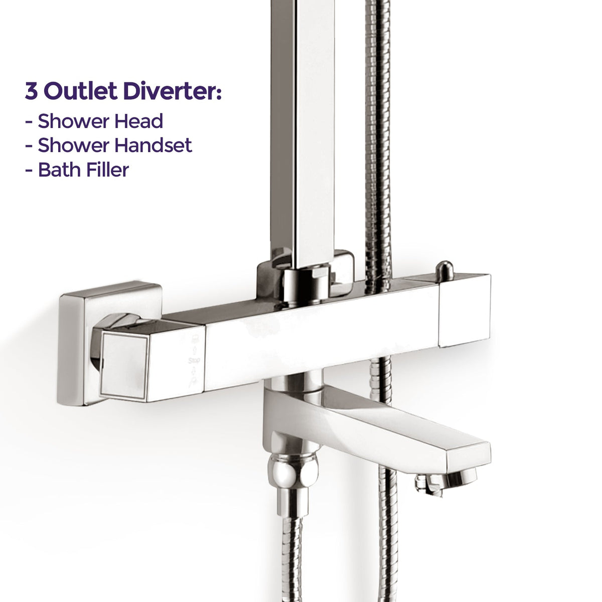 Fawley Square Thermostatic Shower Kit with Bath Filler Chrome