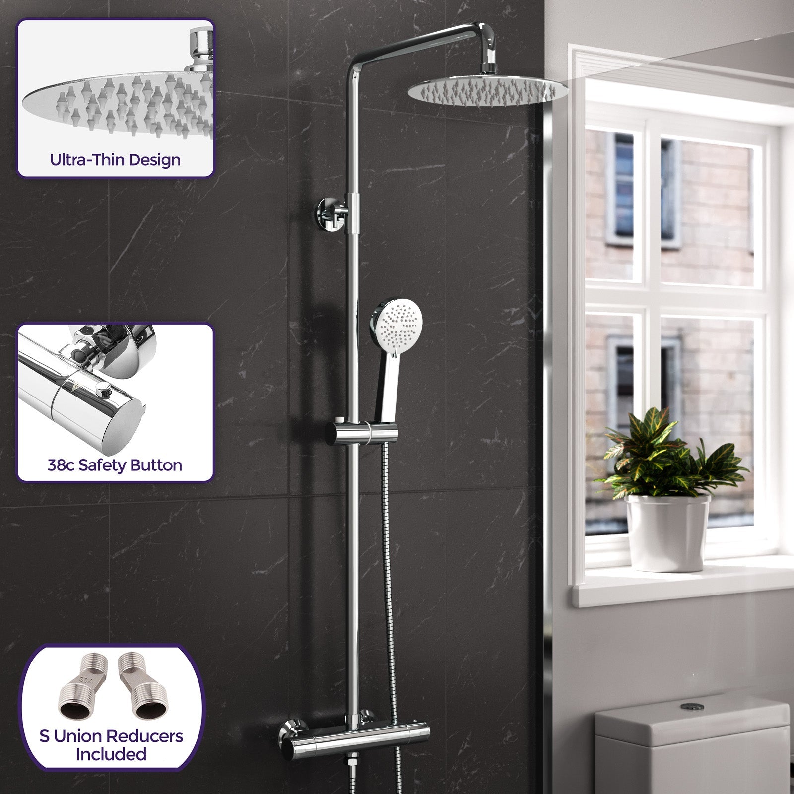 Modern Round Exposed Thermostatic Mixer Shower Set With Shower Head and Handheld